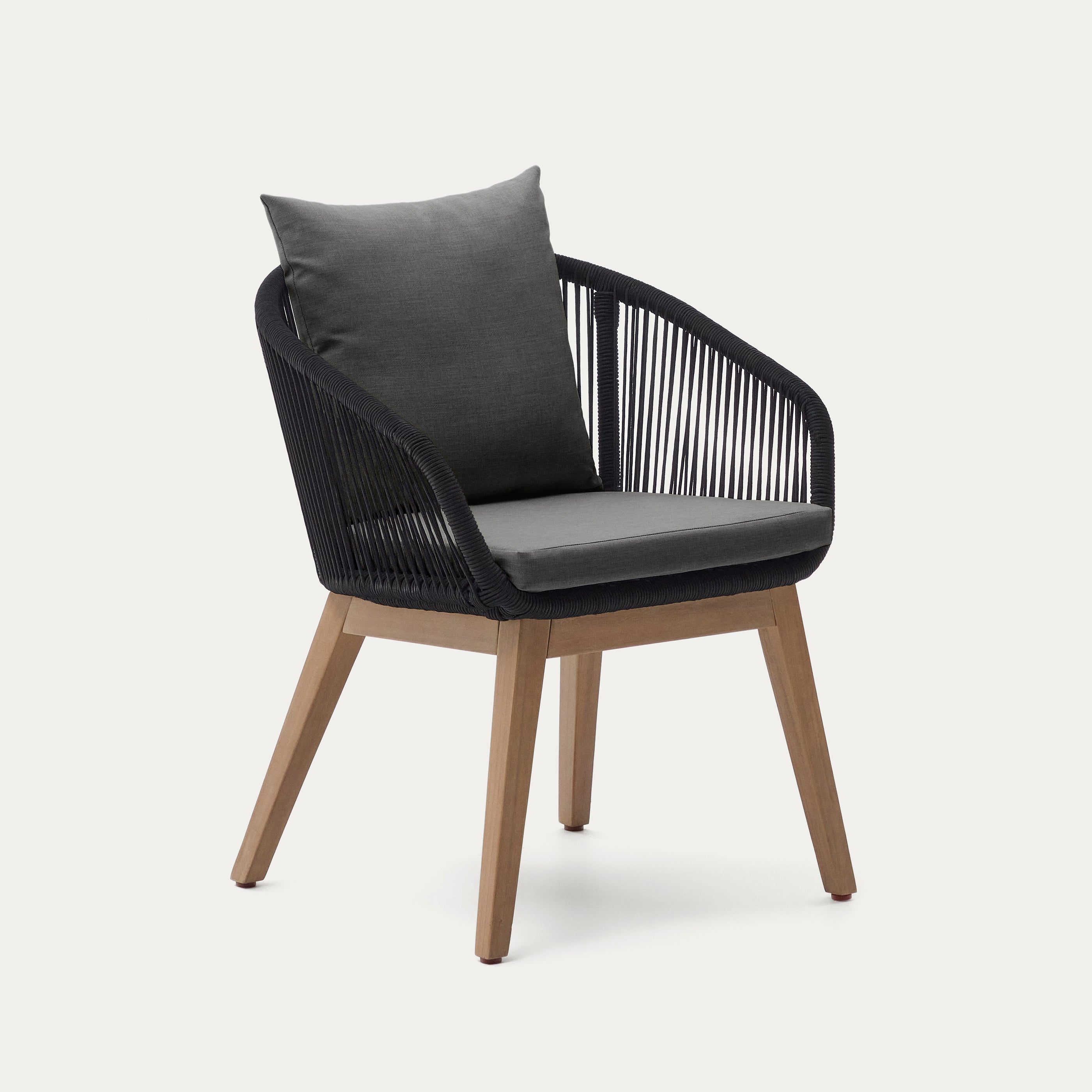 Portalo chair in black cord with solid acacia wood legs - Product Image