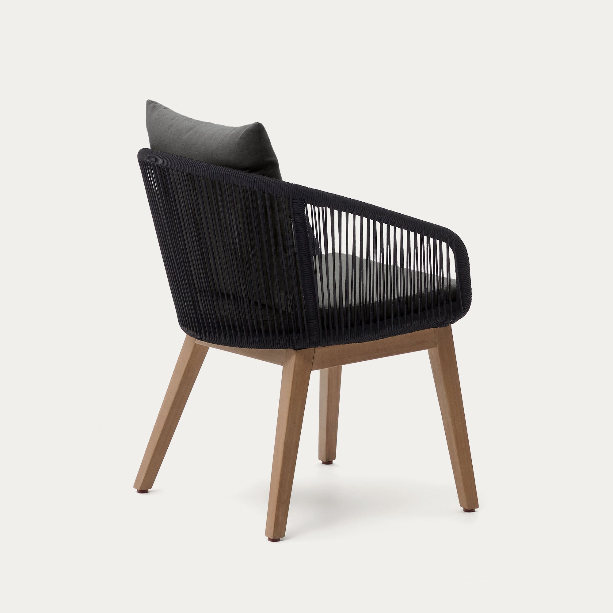 Portalo chair in black cord with solid acacia wood legs - Product Image