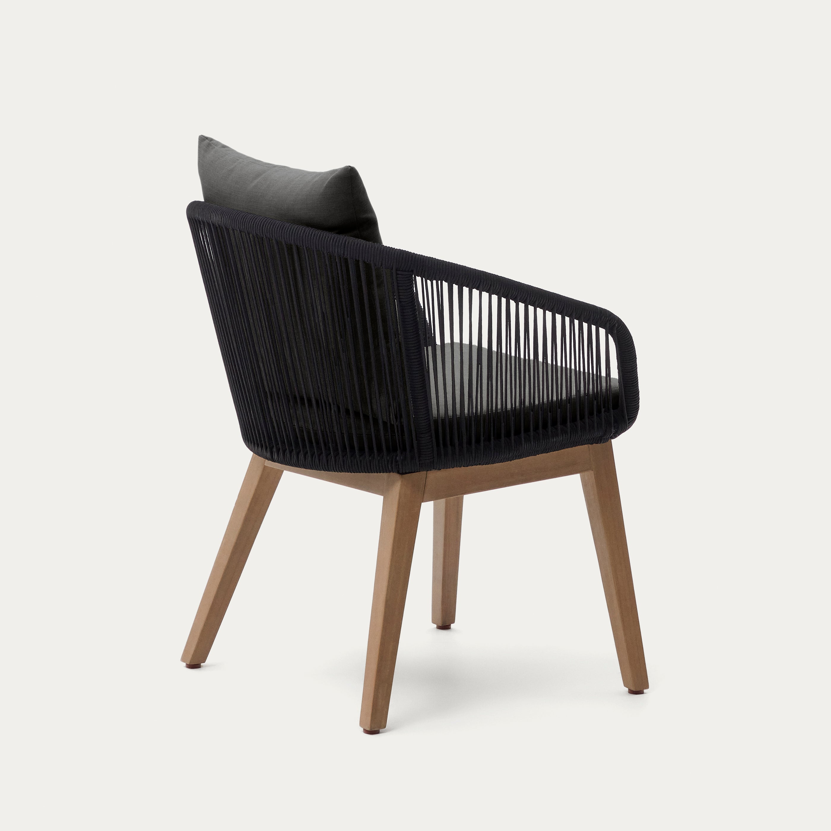 Portalo chair in black cord with solid acacia wood legs - Product Image