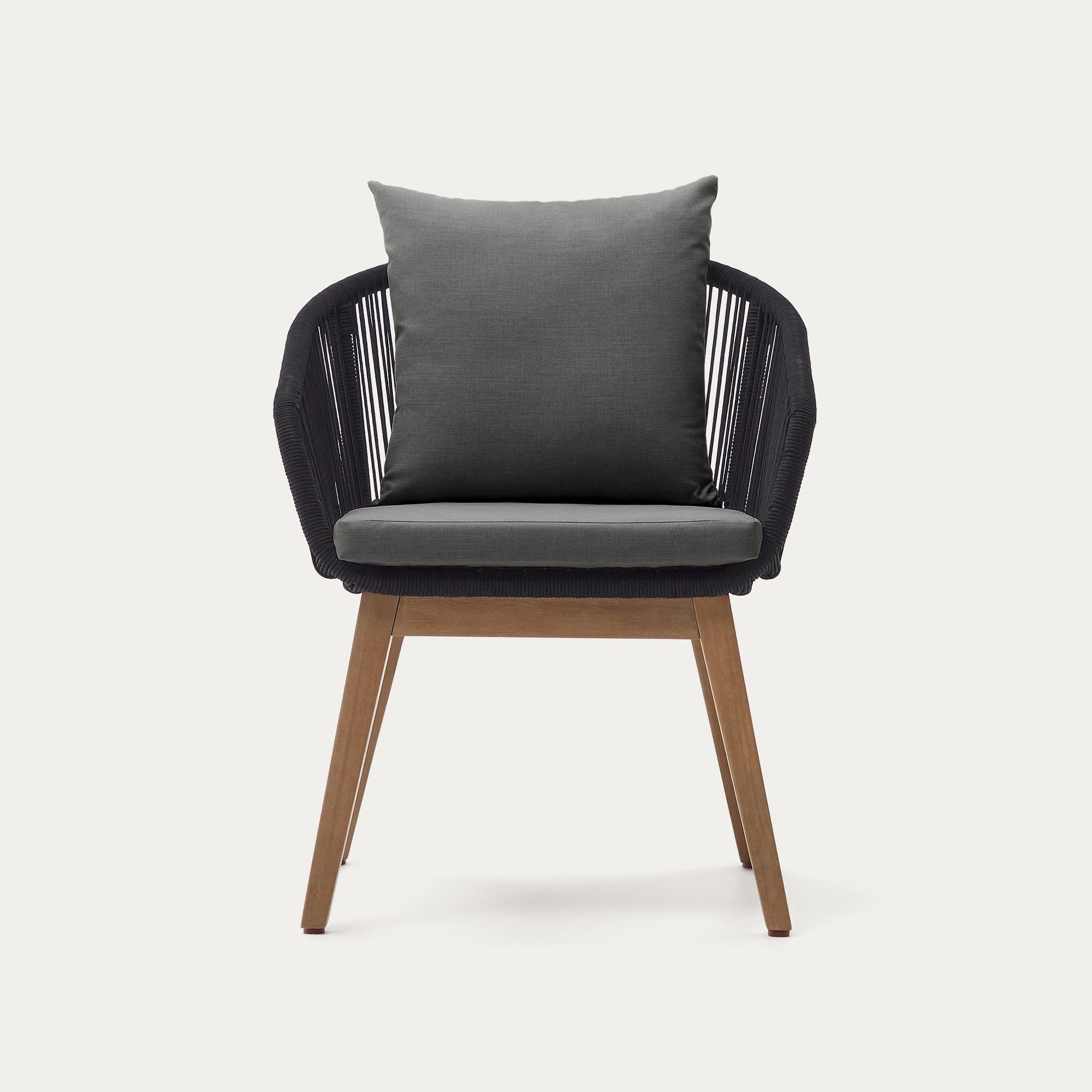 Portalo chair in black cord with solid acacia wood legs - Product Image