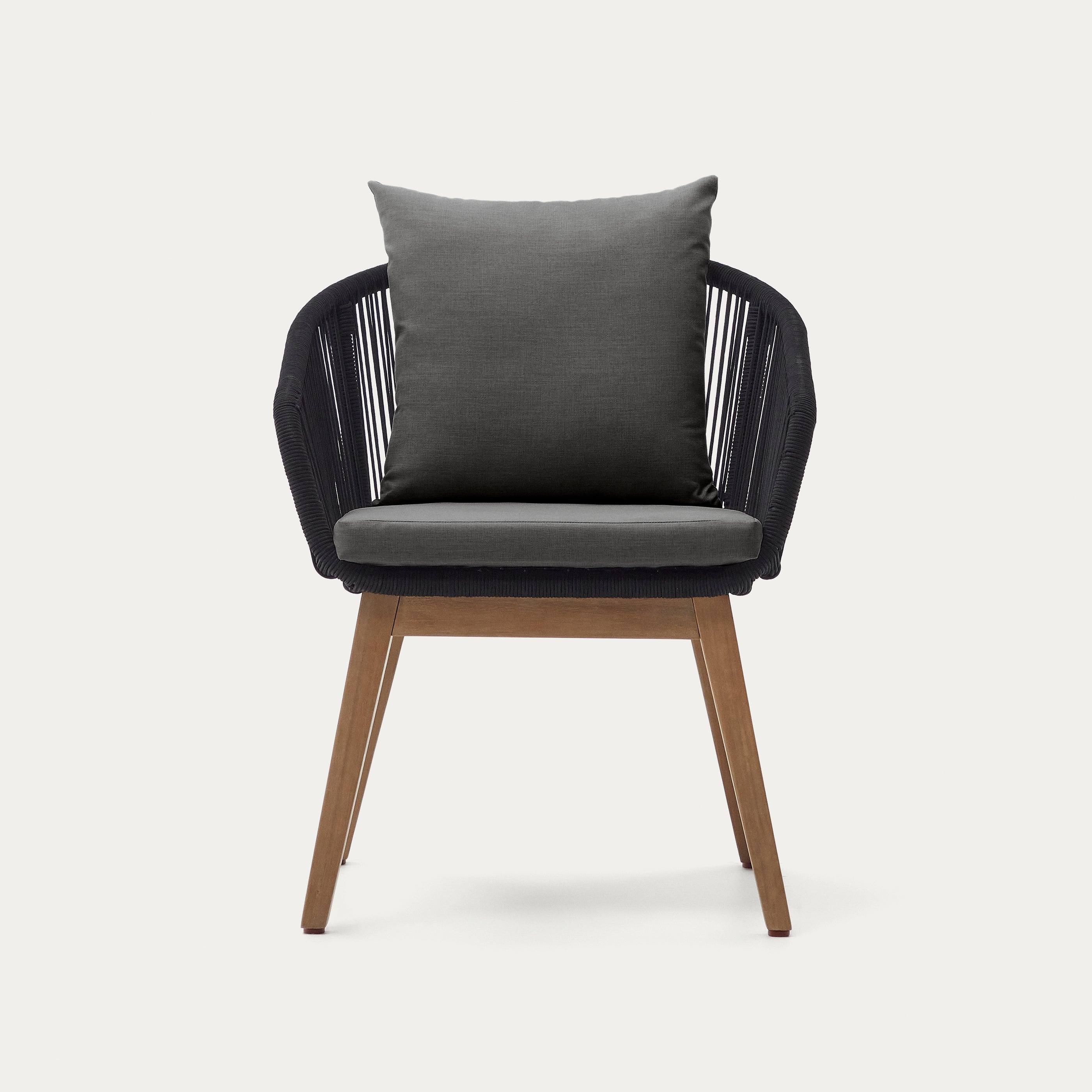 Portalo chair in black cord with solid acacia wood legs - Product Image