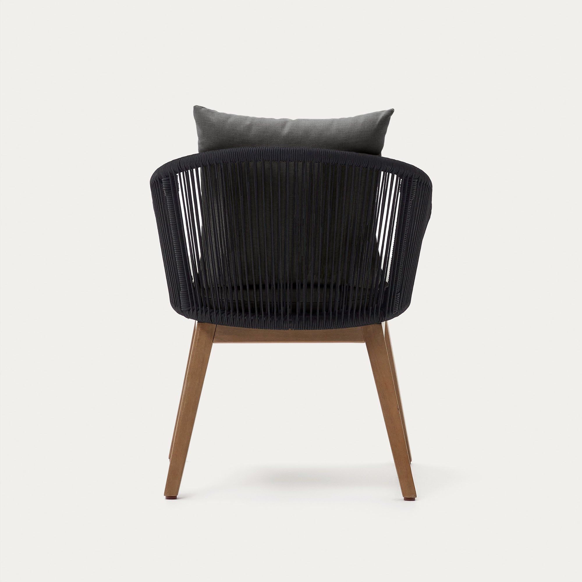 Portalo chair in black cord with solid acacia wood legs - Product Image