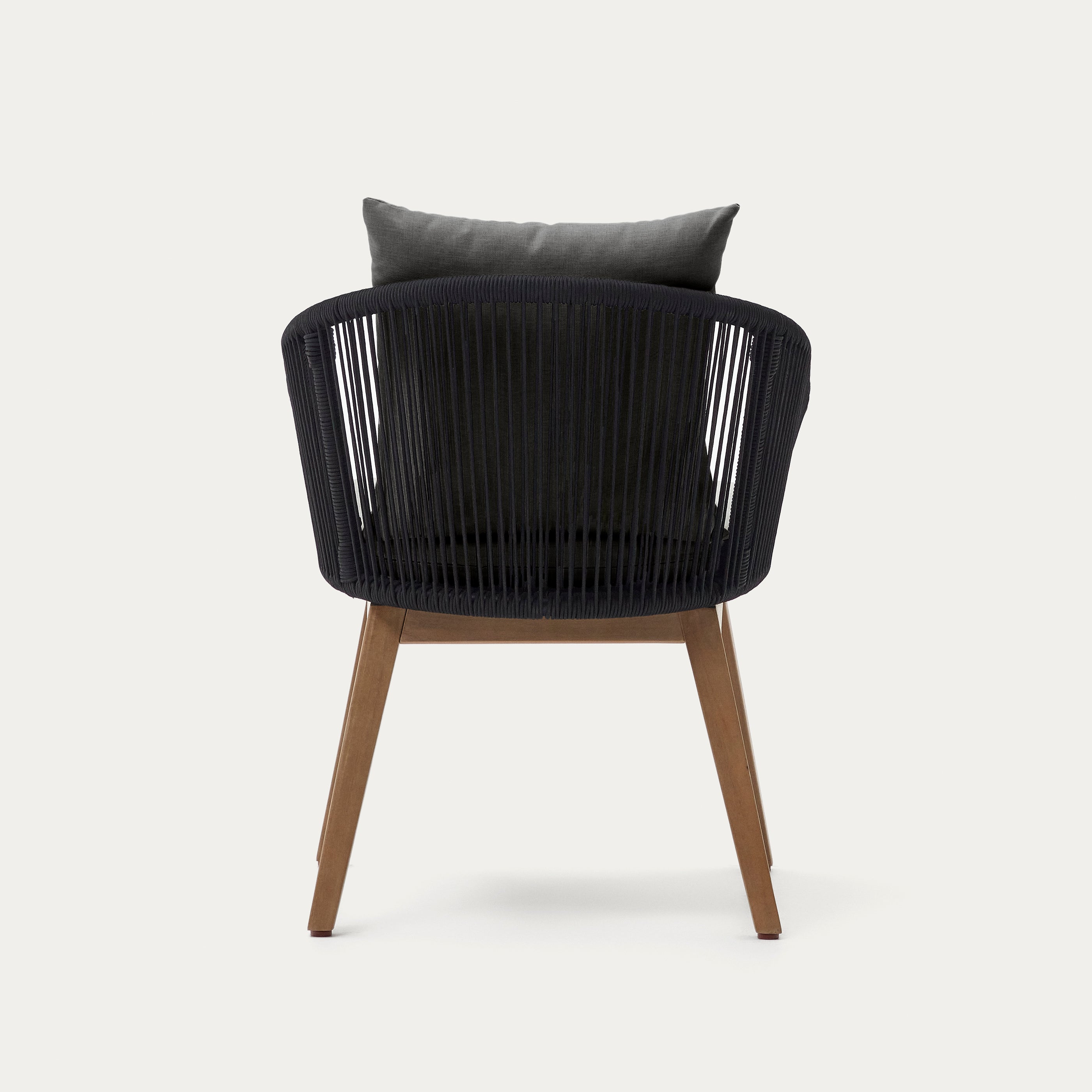 Portalo chair in black cord with solid acacia wood legs - Product Image