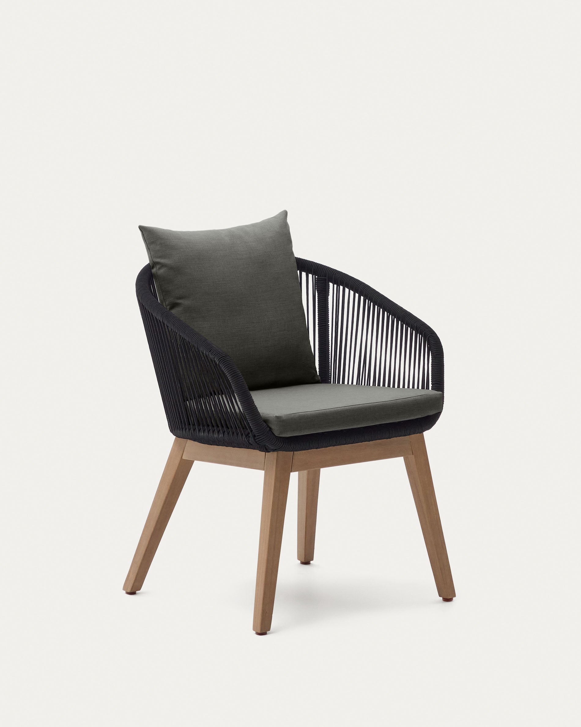Portalo chair in black cord with solid acacia wood legs - Product View