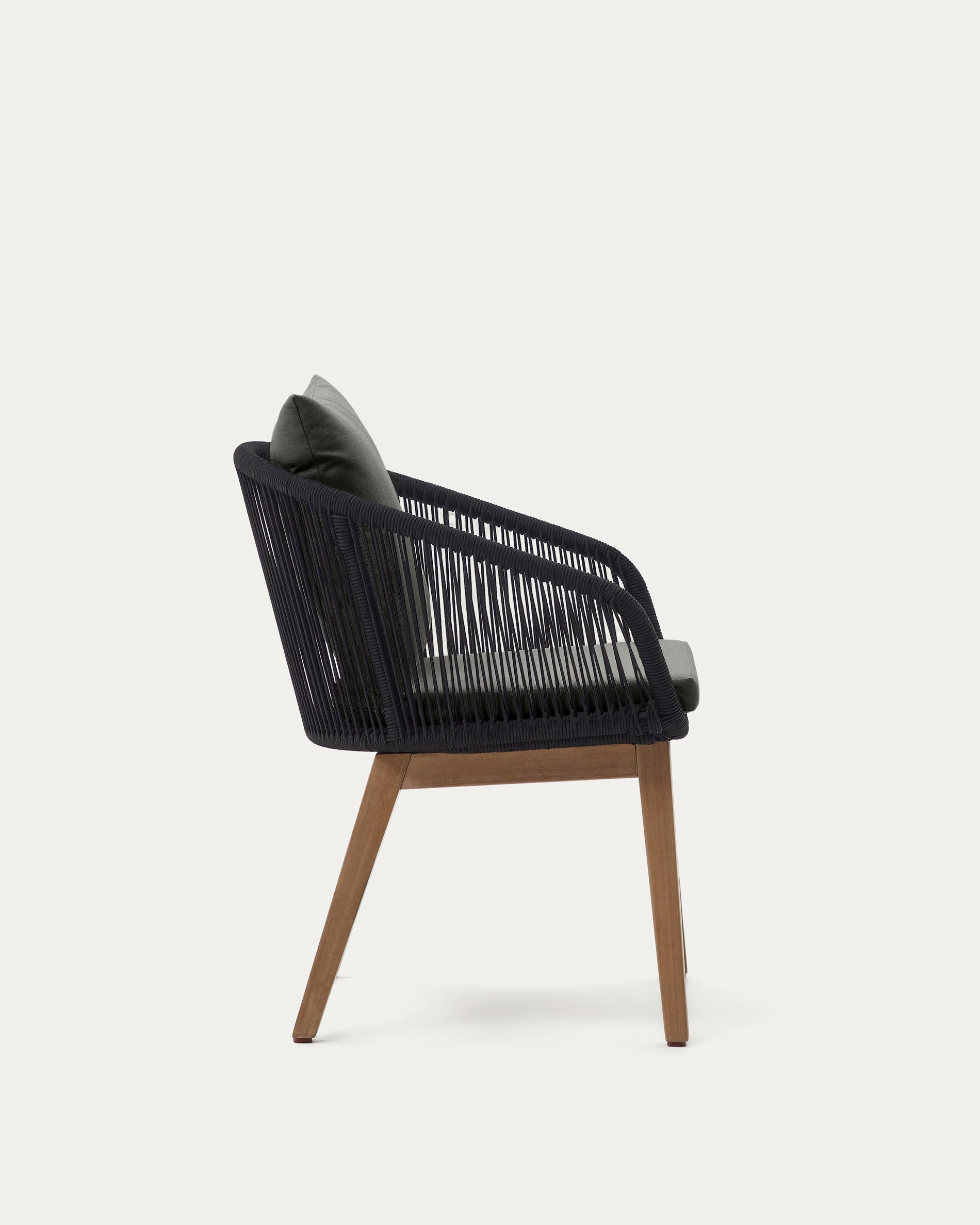 Portalo chair in black cord with solid acacia wood legs - Product View