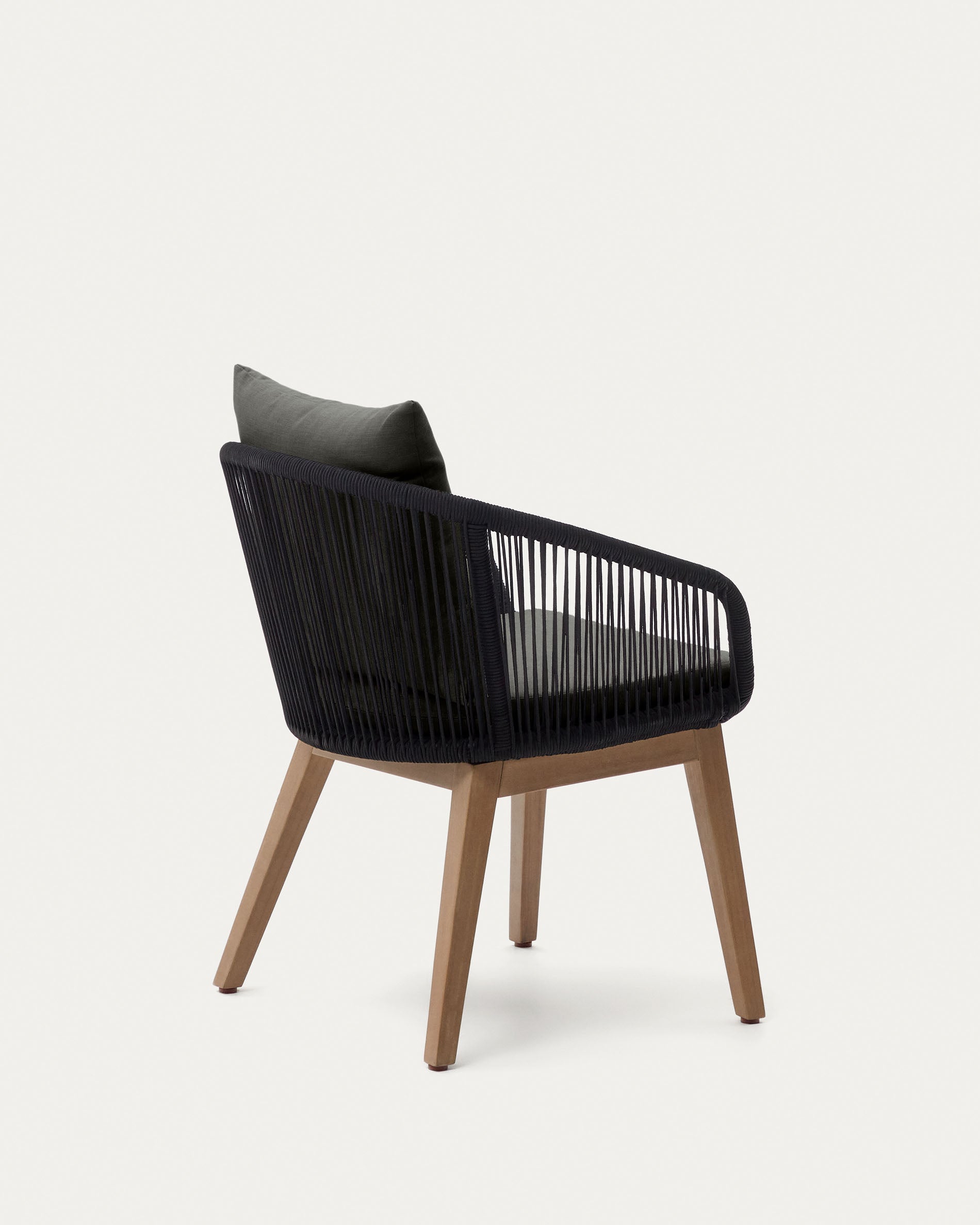 Portalo chair in black cord with solid acacia wood legs - Product View