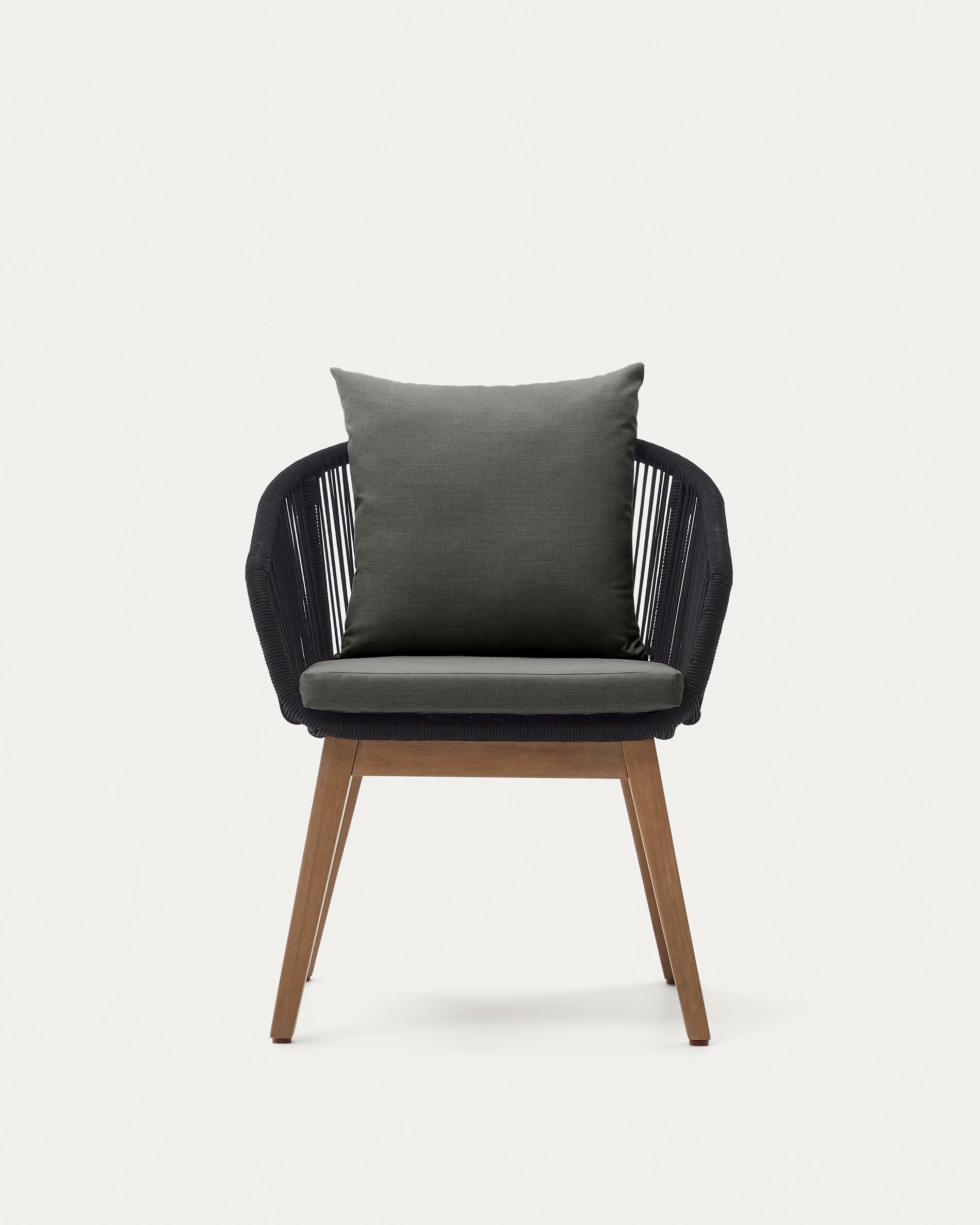 Portalo chair in black cord with solid acacia wood legs - Product View