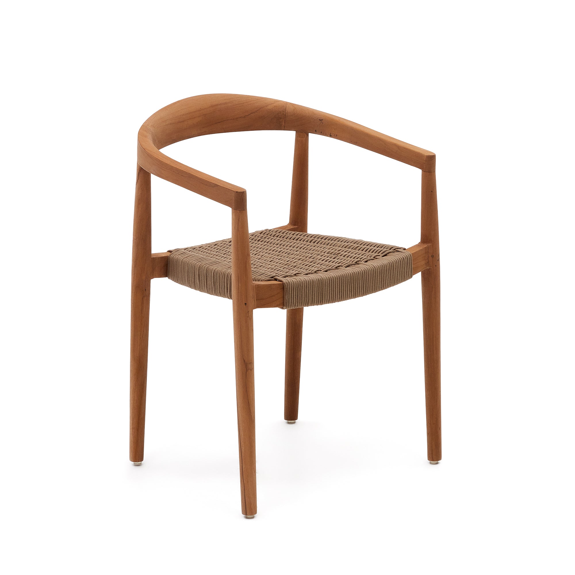 Ydalia stackable outdoor chair in solid teak wood with natural finish and beige rope - Product Image