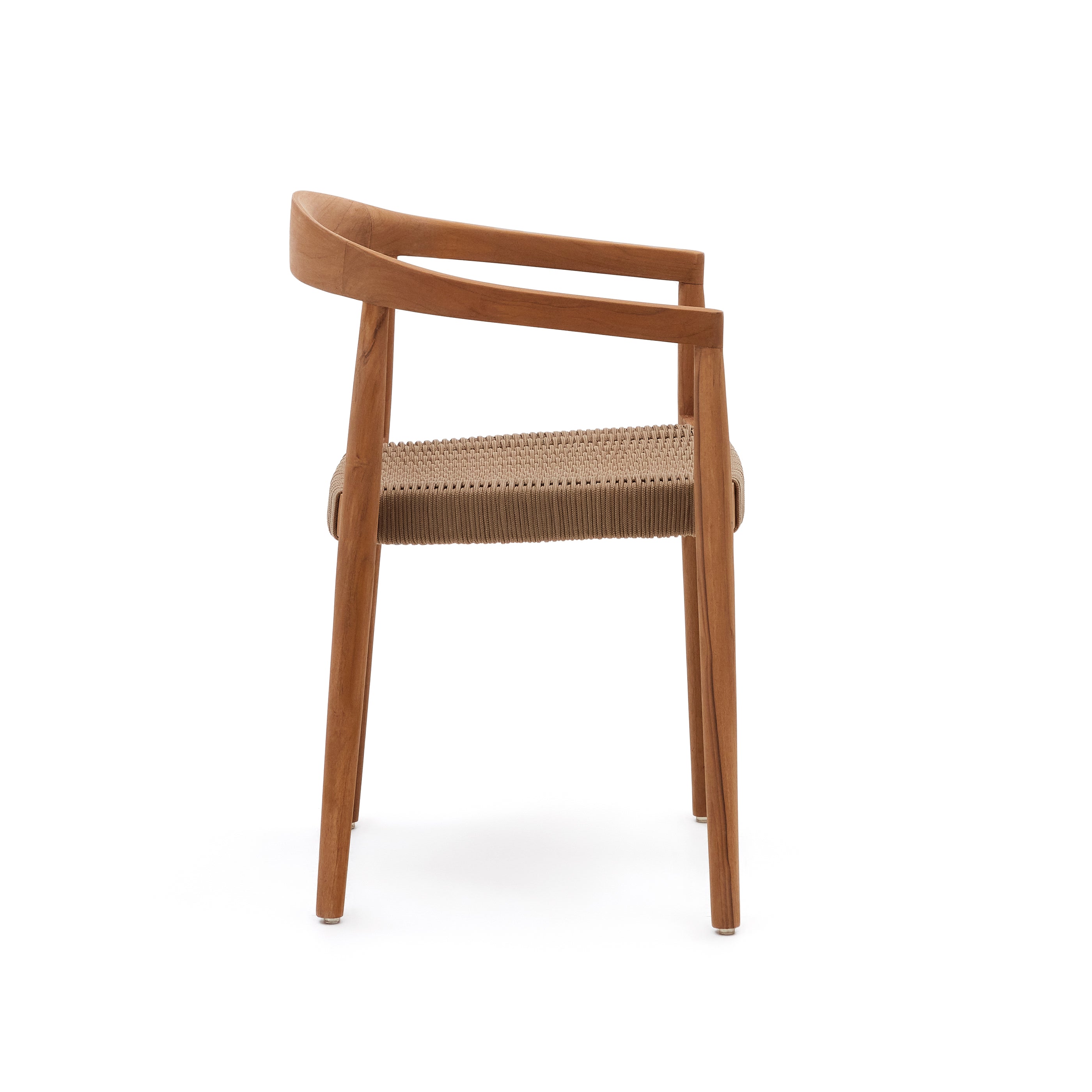 Ydalia stackable outdoor chair in solid teak wood with natural finish and beige rope - Product Image