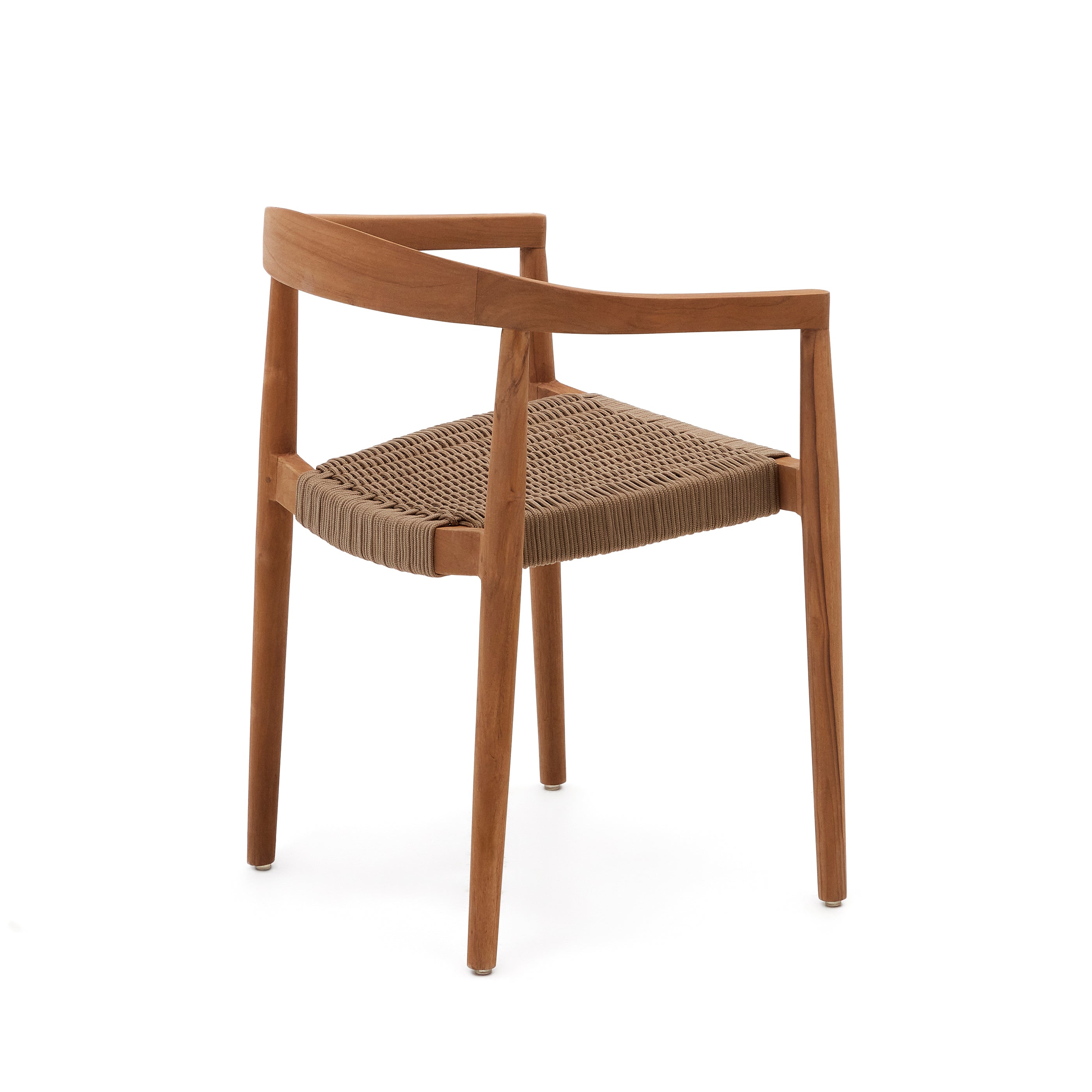 Ydalia stackable outdoor chair in solid teak wood with natural finish and beige rope - Product Image