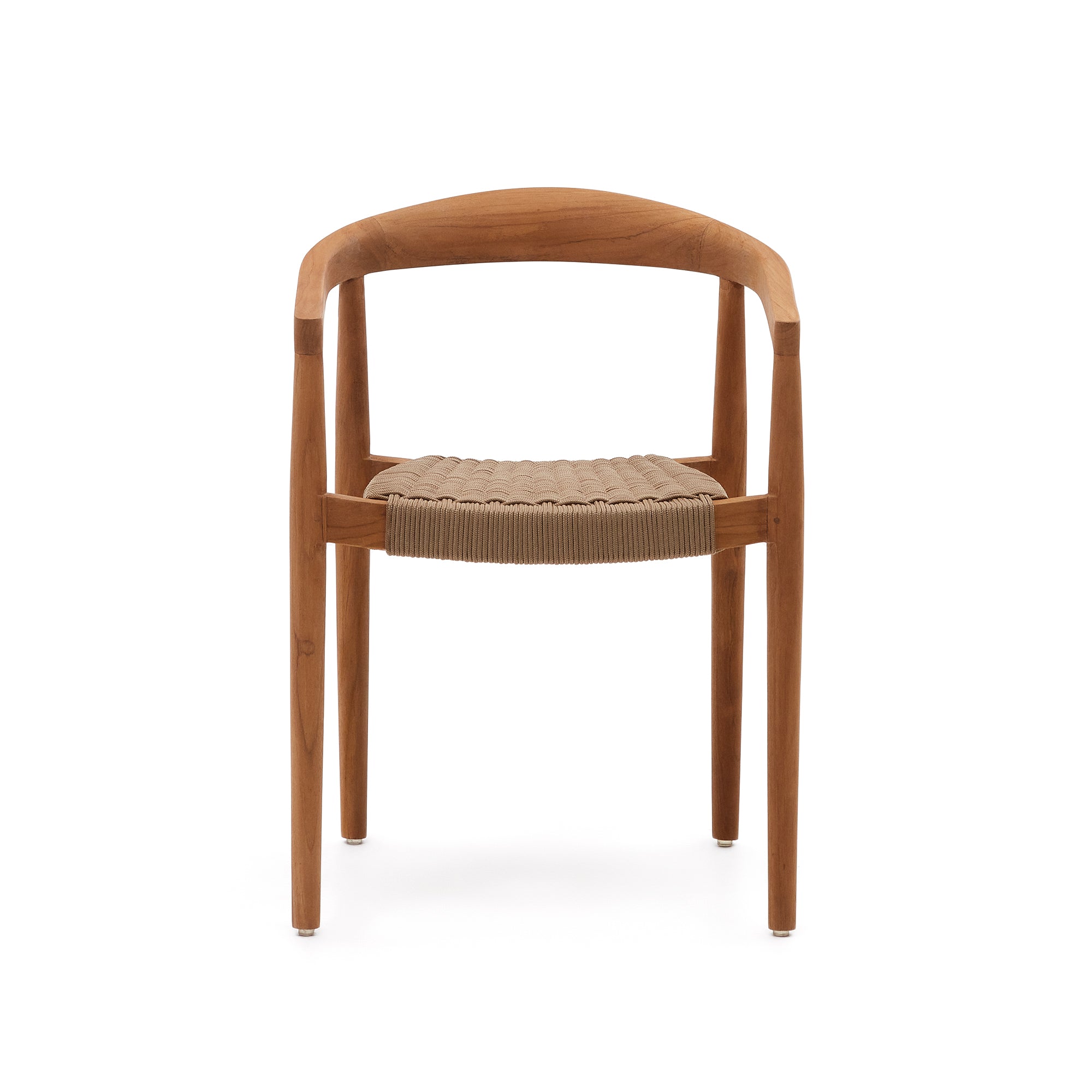 Ydalia stackable outdoor chair in solid teak wood with natural finish and beige rope - Product Image