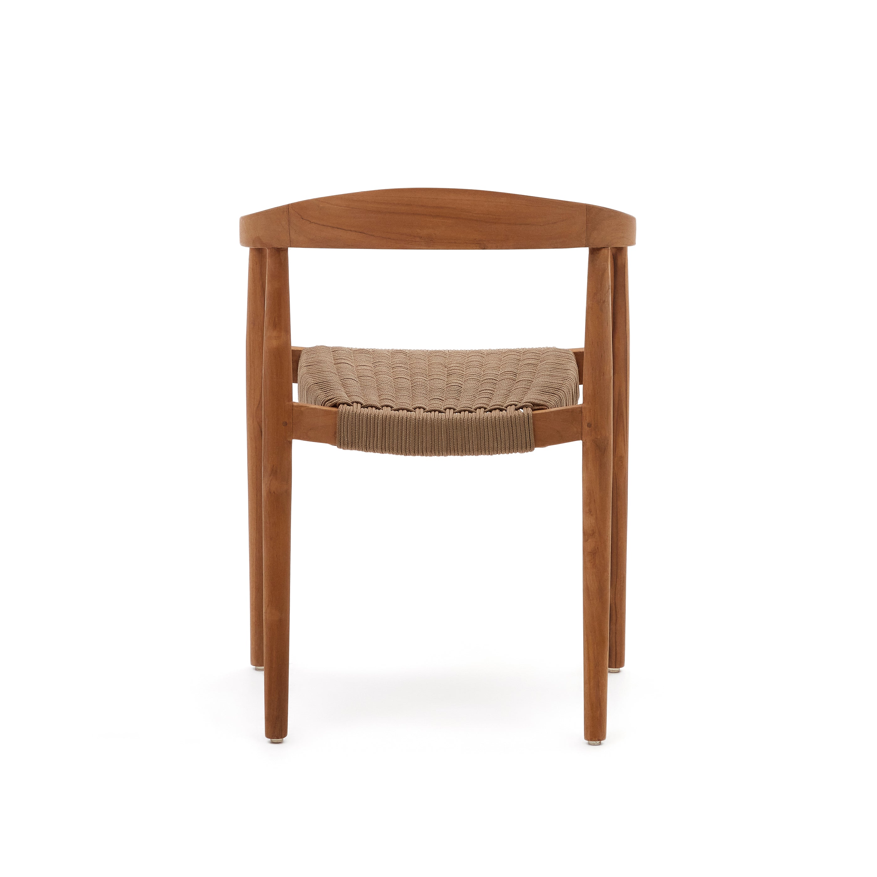Ydalia stackable outdoor chair in solid teak wood with natural finish and beige rope - Product Image