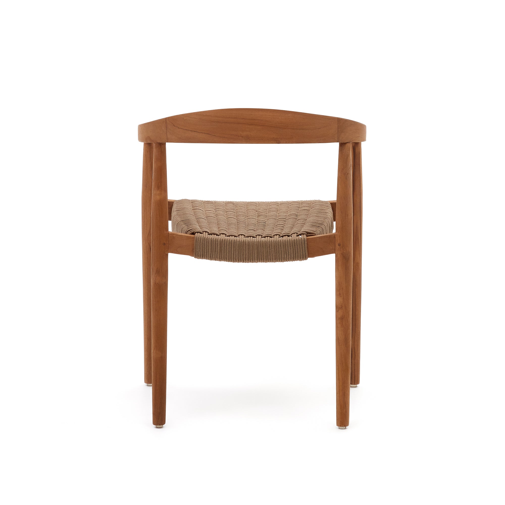 Ydalia stackable outdoor chair in solid teak wood with natural finish and beige rope - Product Image