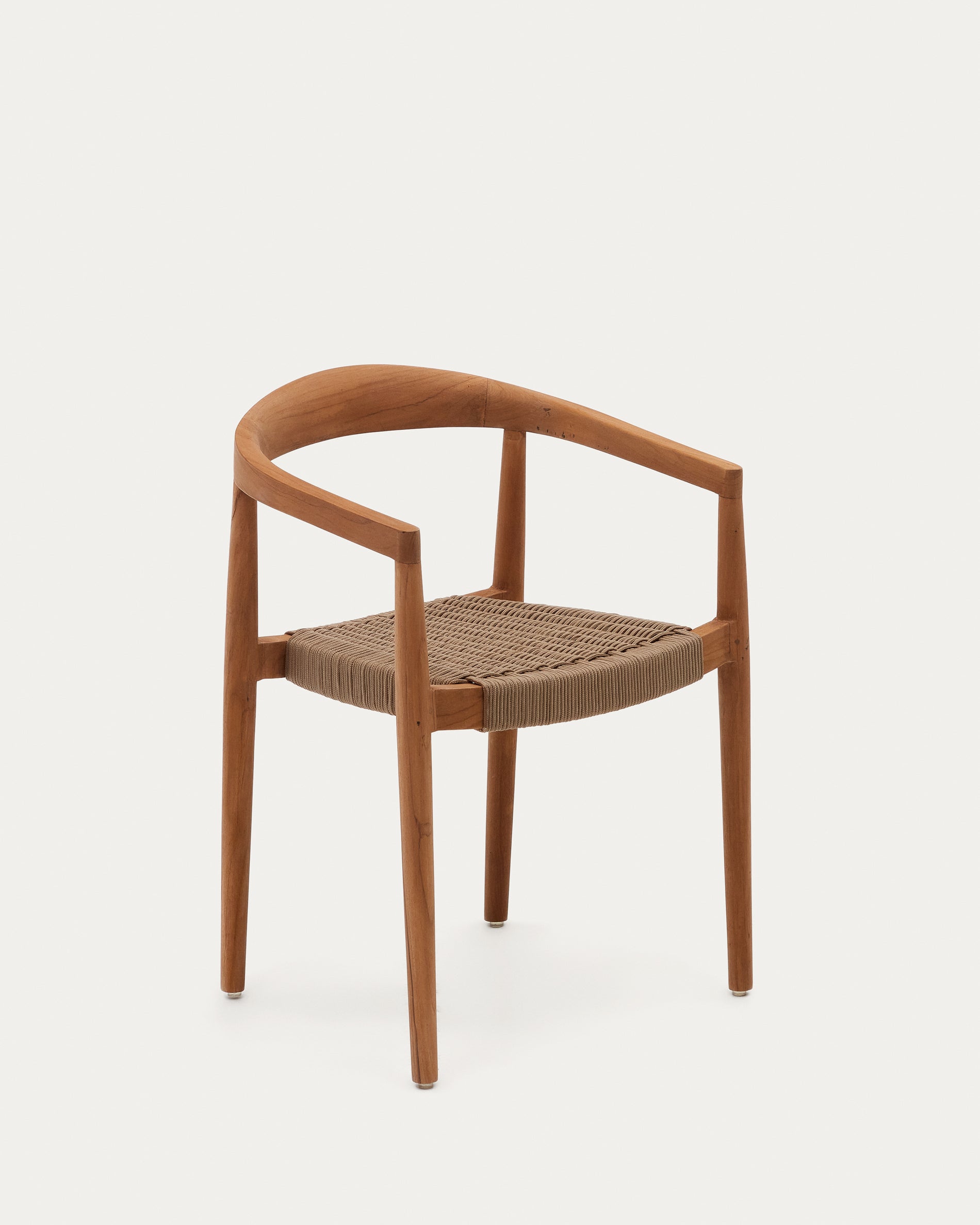 Ydalia stackable outdoor chair in solid teak wood with natural finish and beige rope - Product View