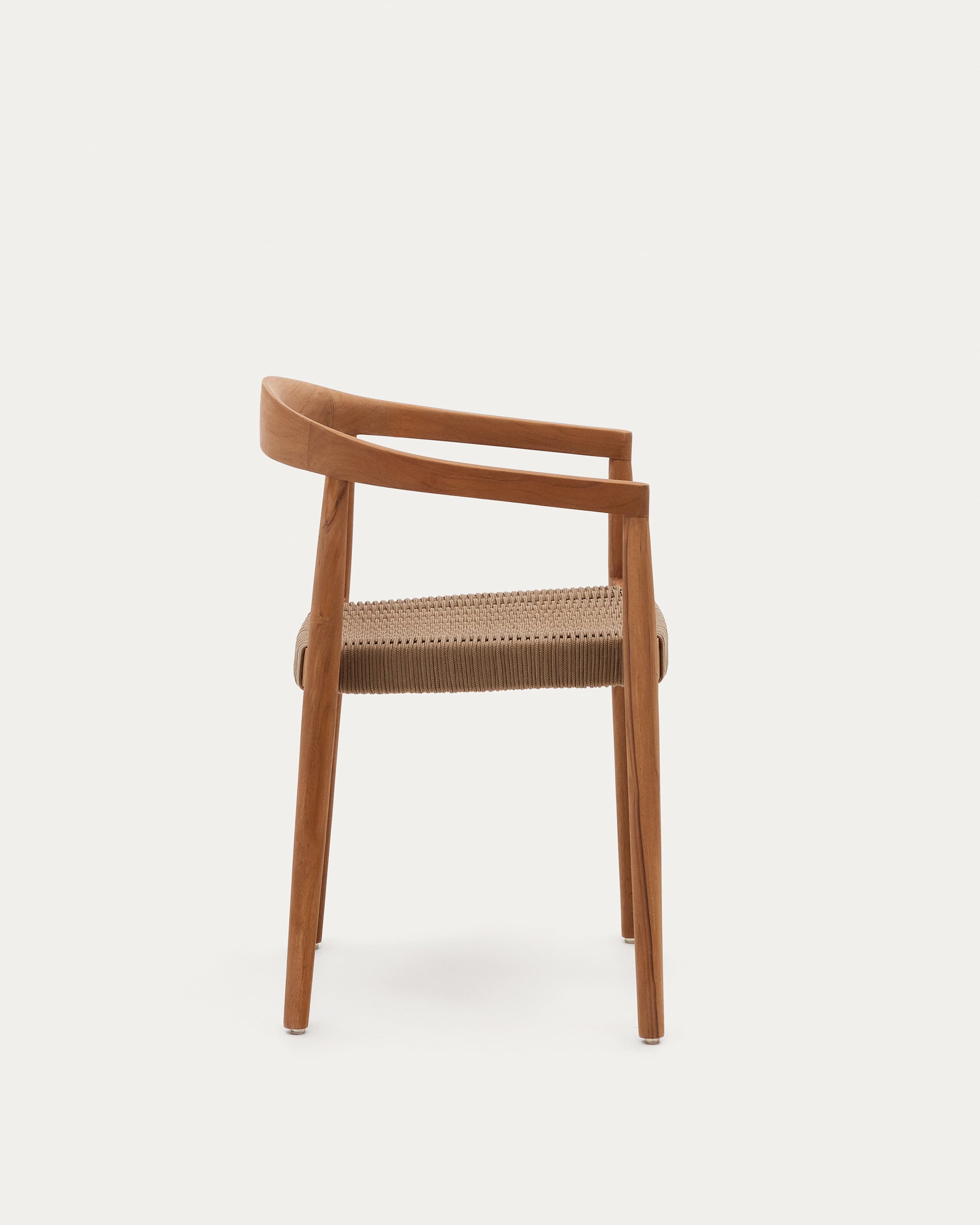 Ydalia stackable outdoor chair in solid teak wood with natural finish and beige rope - Product View