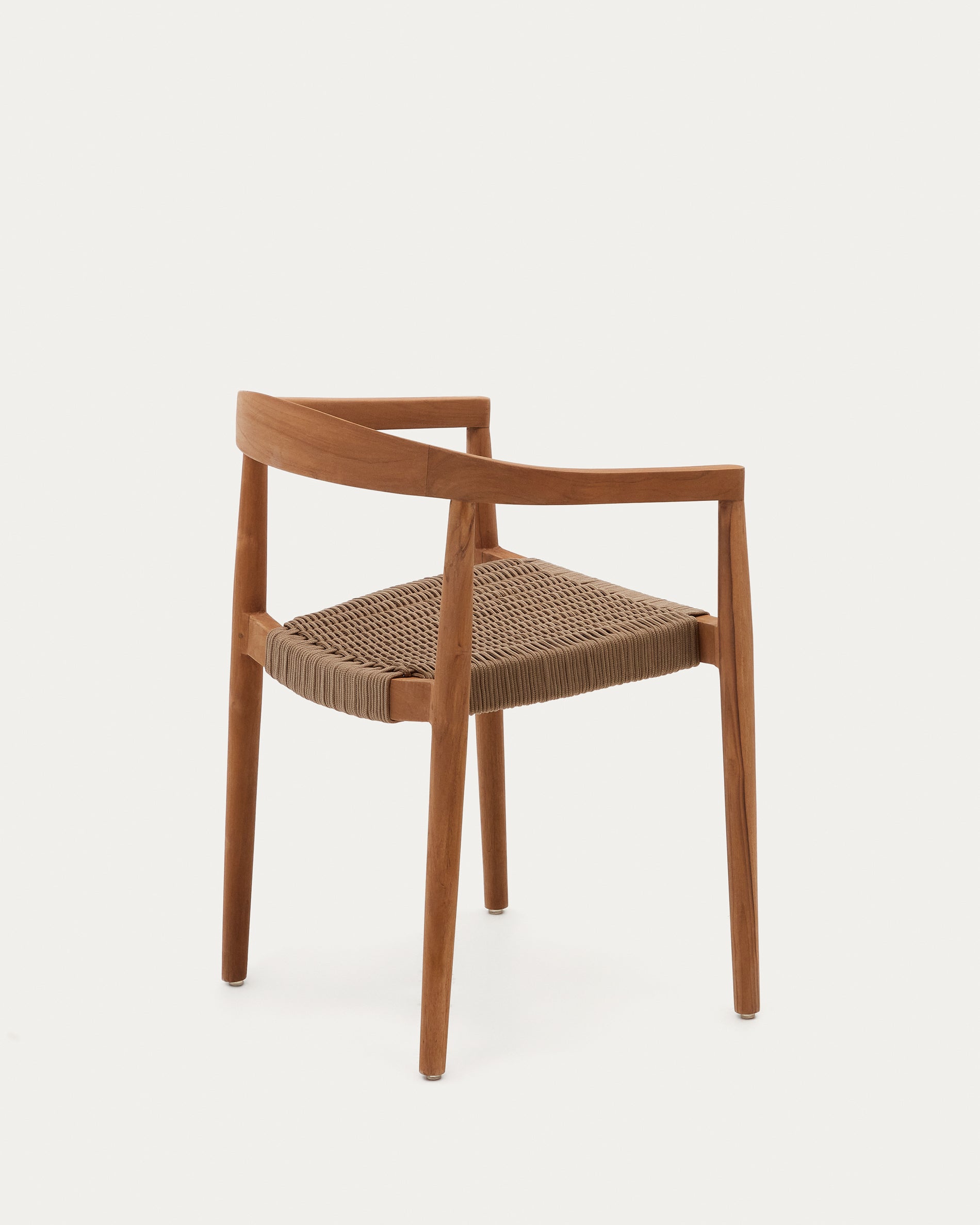 Ydalia stackable outdoor chair in solid teak wood with natural finish and beige rope - Product View