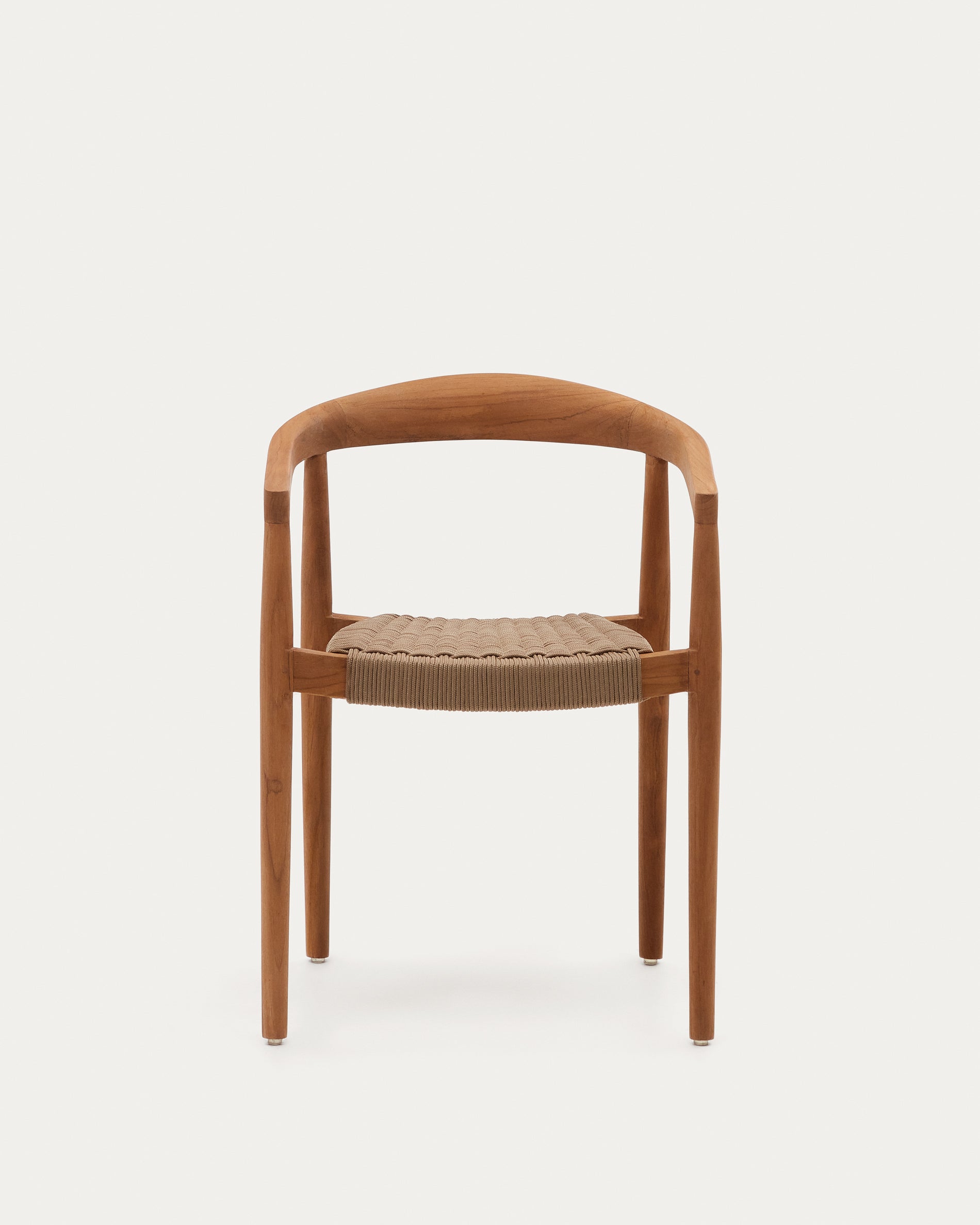 Ydalia stackable outdoor chair in solid teak wood with natural finish and beige rope - Product View