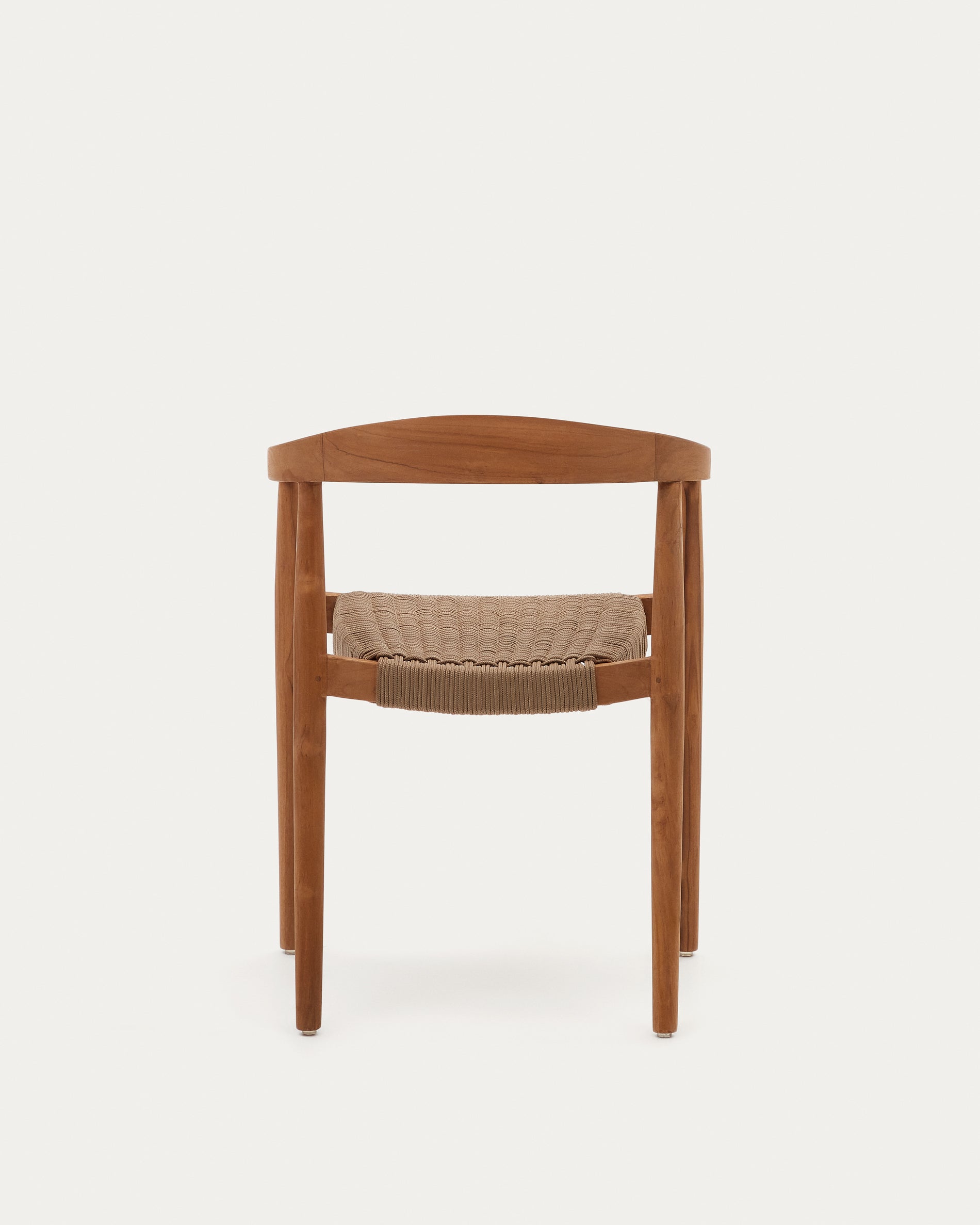 Ydalia stackable outdoor chair in solid teak wood with natural finish and beige rope - Product View
