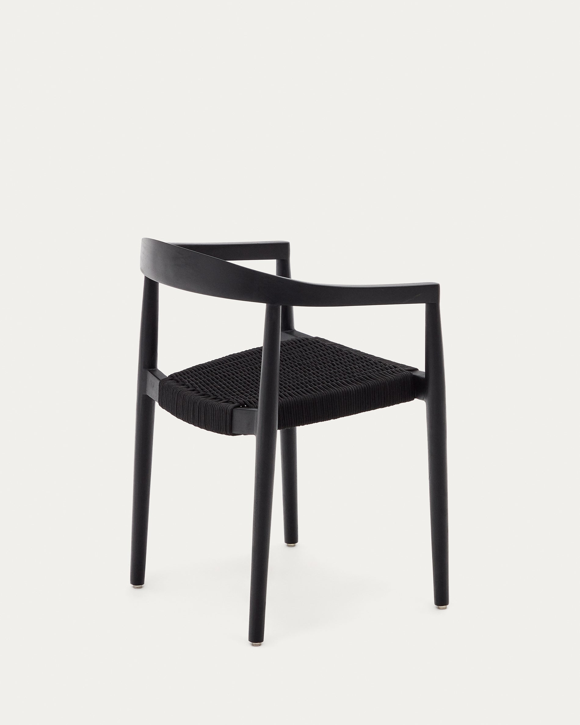 Ydalia stackable outdoor chair in solid teak wood with black finish and black rope - Product View