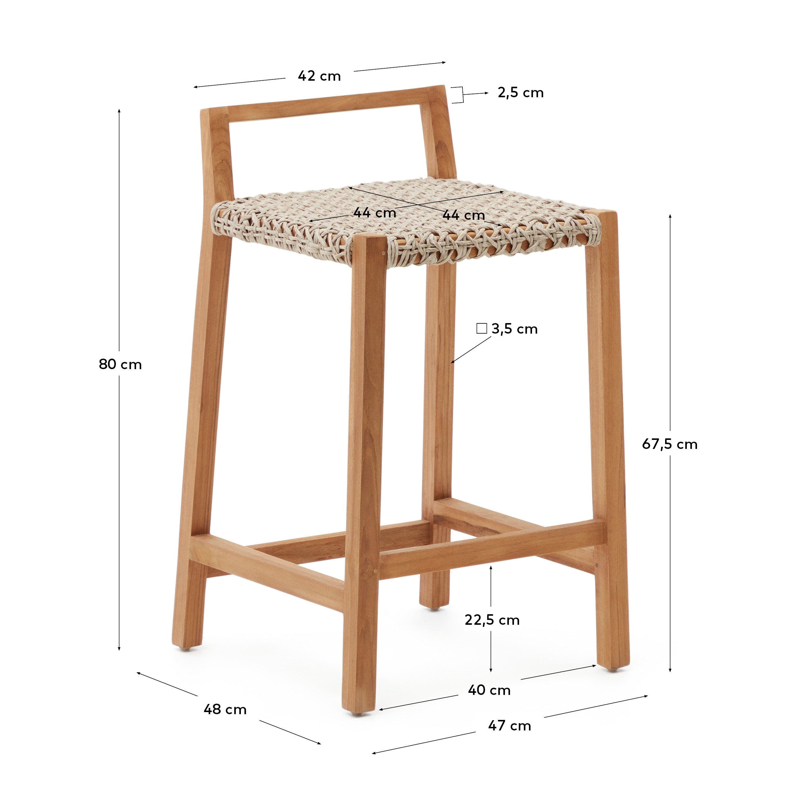 Giverola solid teak wood stool, 67,5 cm - Measurements