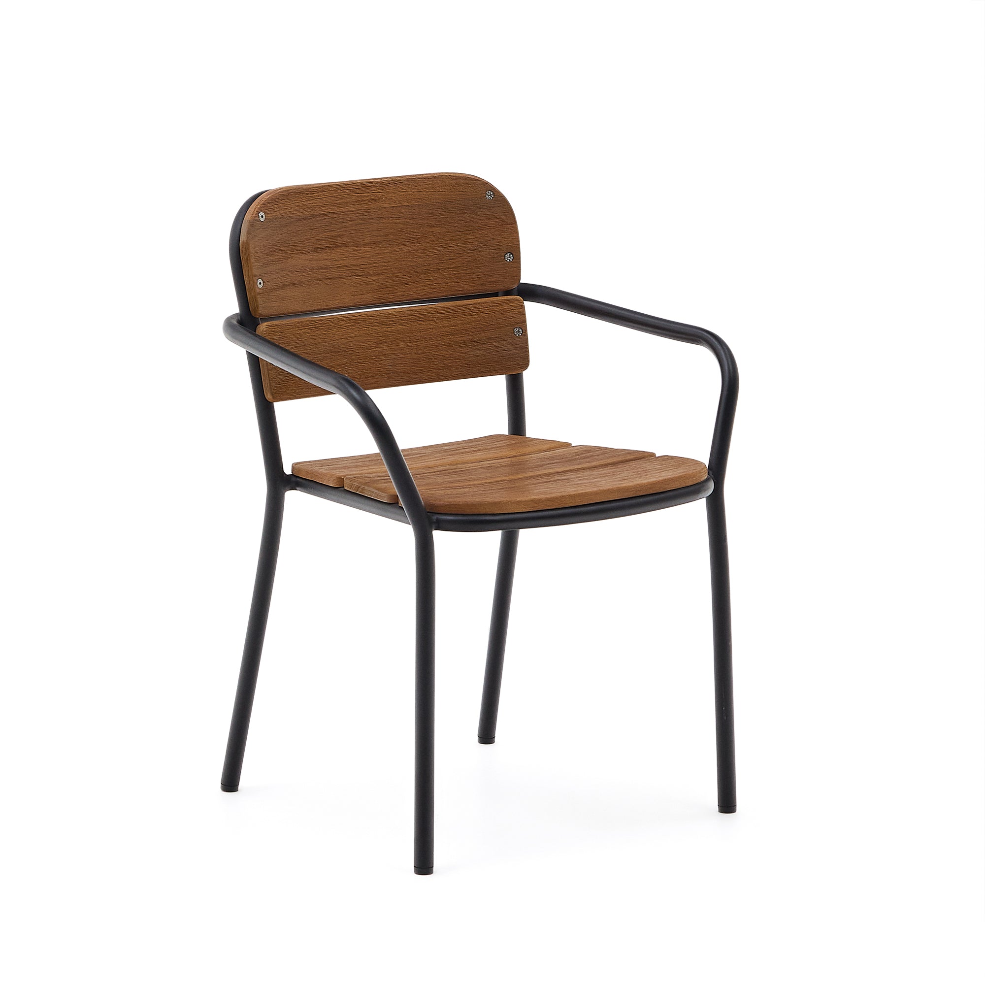 Algueret szék, masszív eukaliptusz fából készült, természetes befejezéssel és fekete alumíniummal, FSC 100%