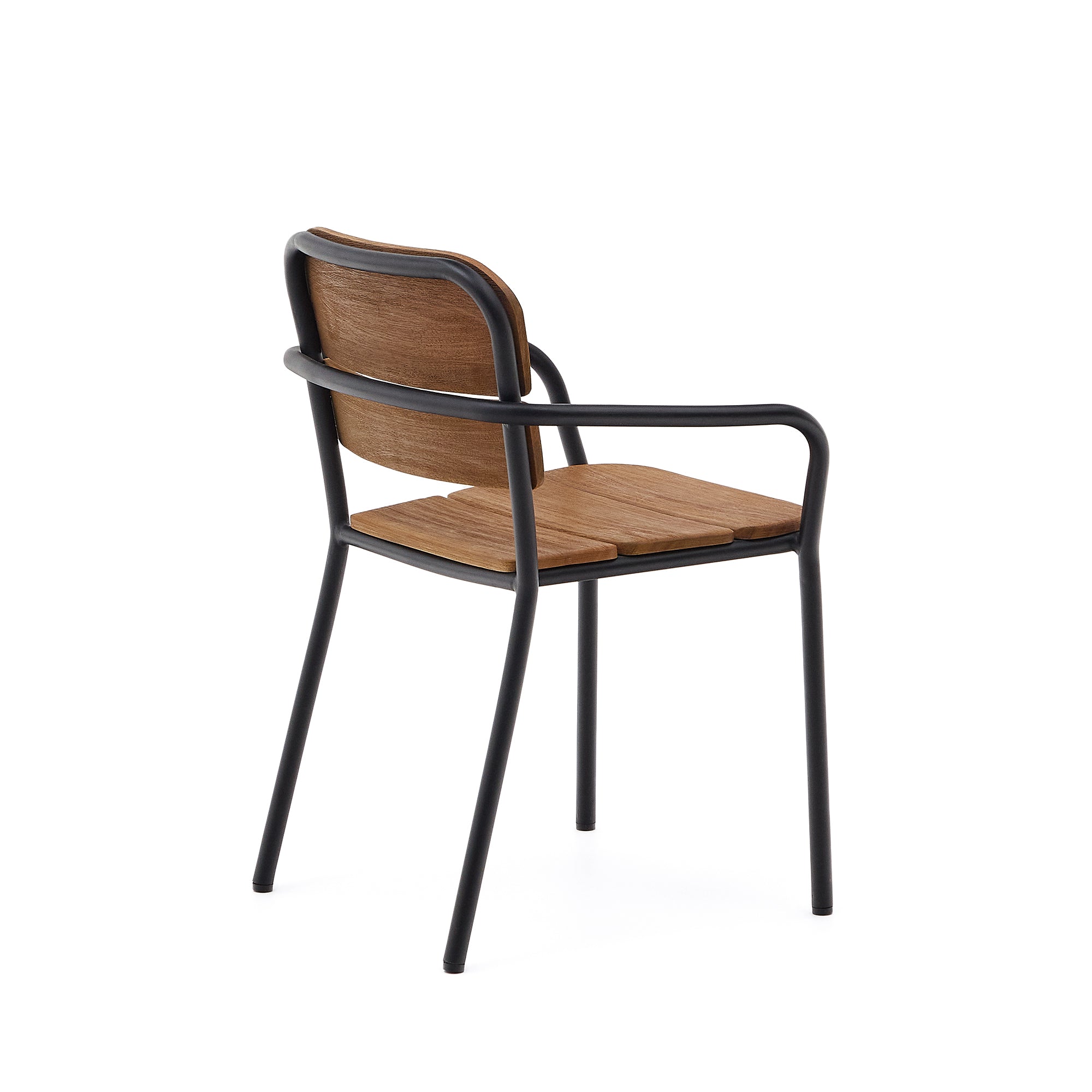 Algueret chair, solid eucalyptus wood, natural finish and black aluminum, FSC 100%