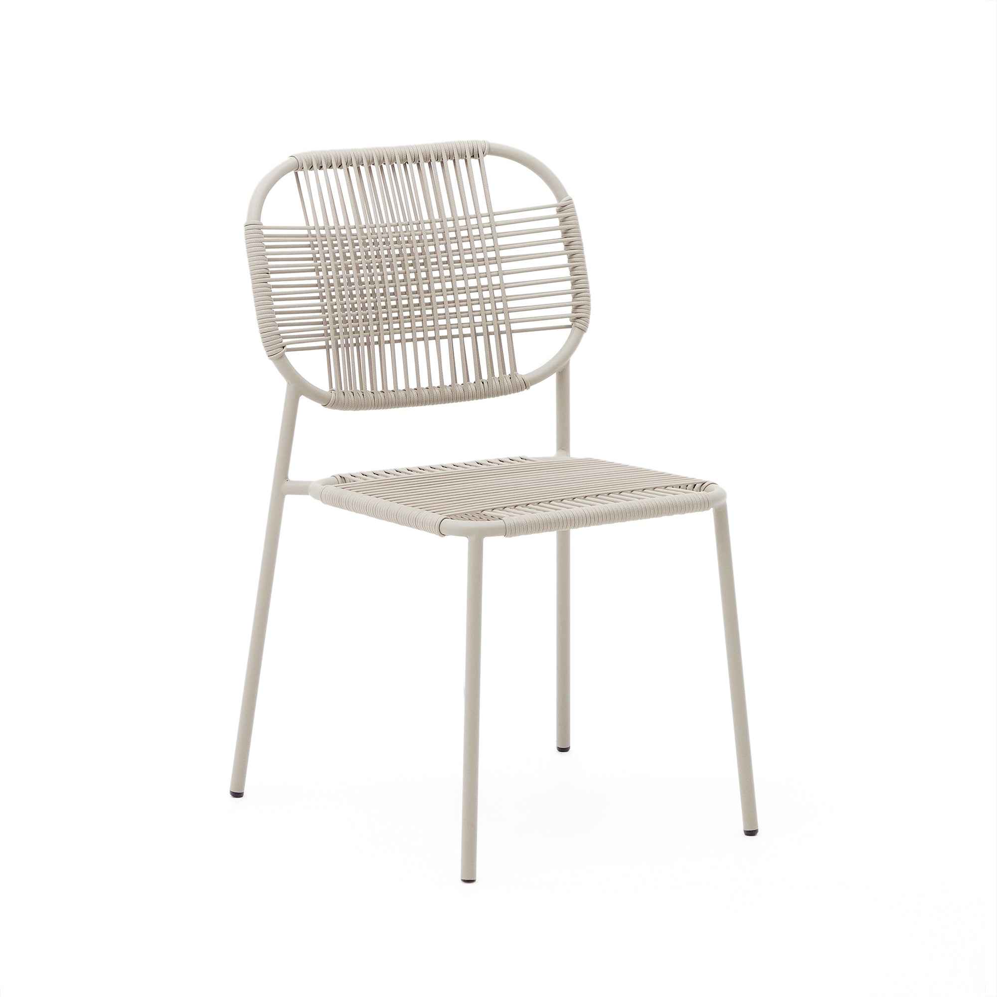 Talaier stackable outdoor chair  made of synthetic rope and galvanized steel in beige finish - Product Image