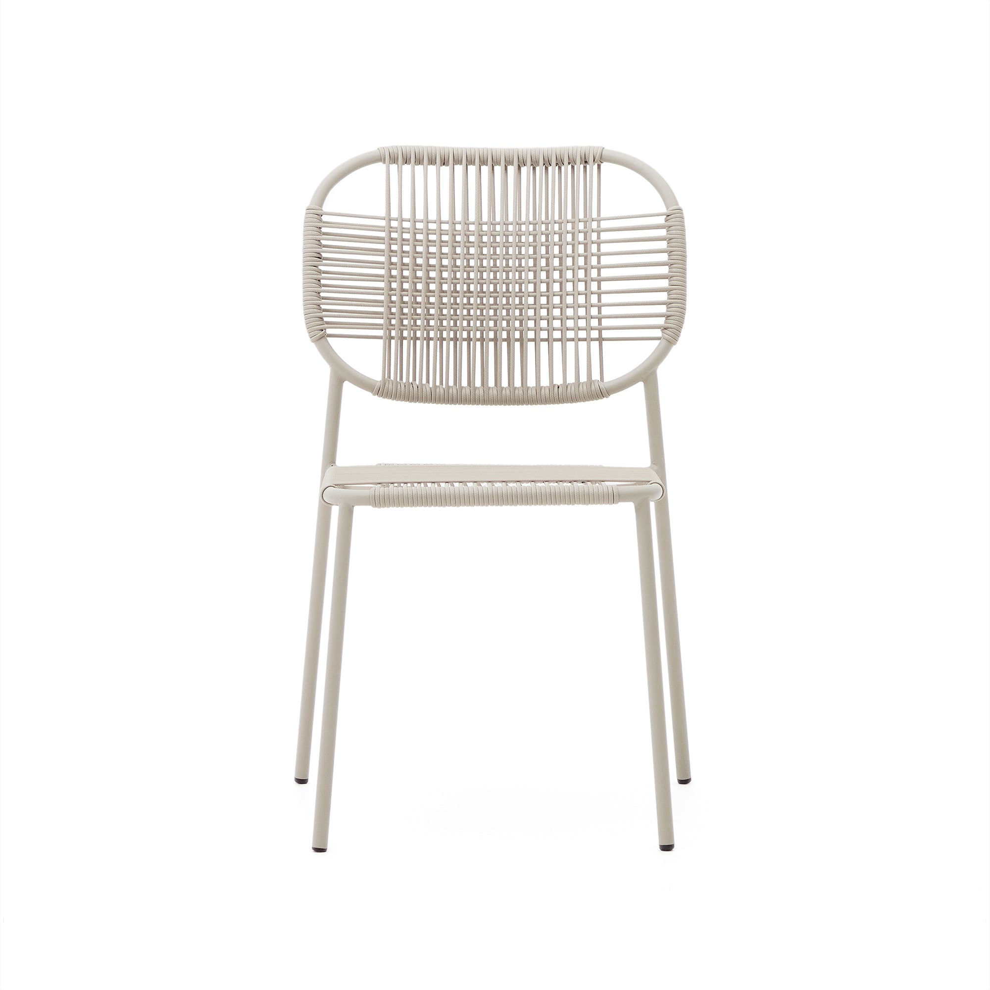 Talaier stackable outdoor chair  made of synthetic rope and galvanized steel in beige finish - Product Image