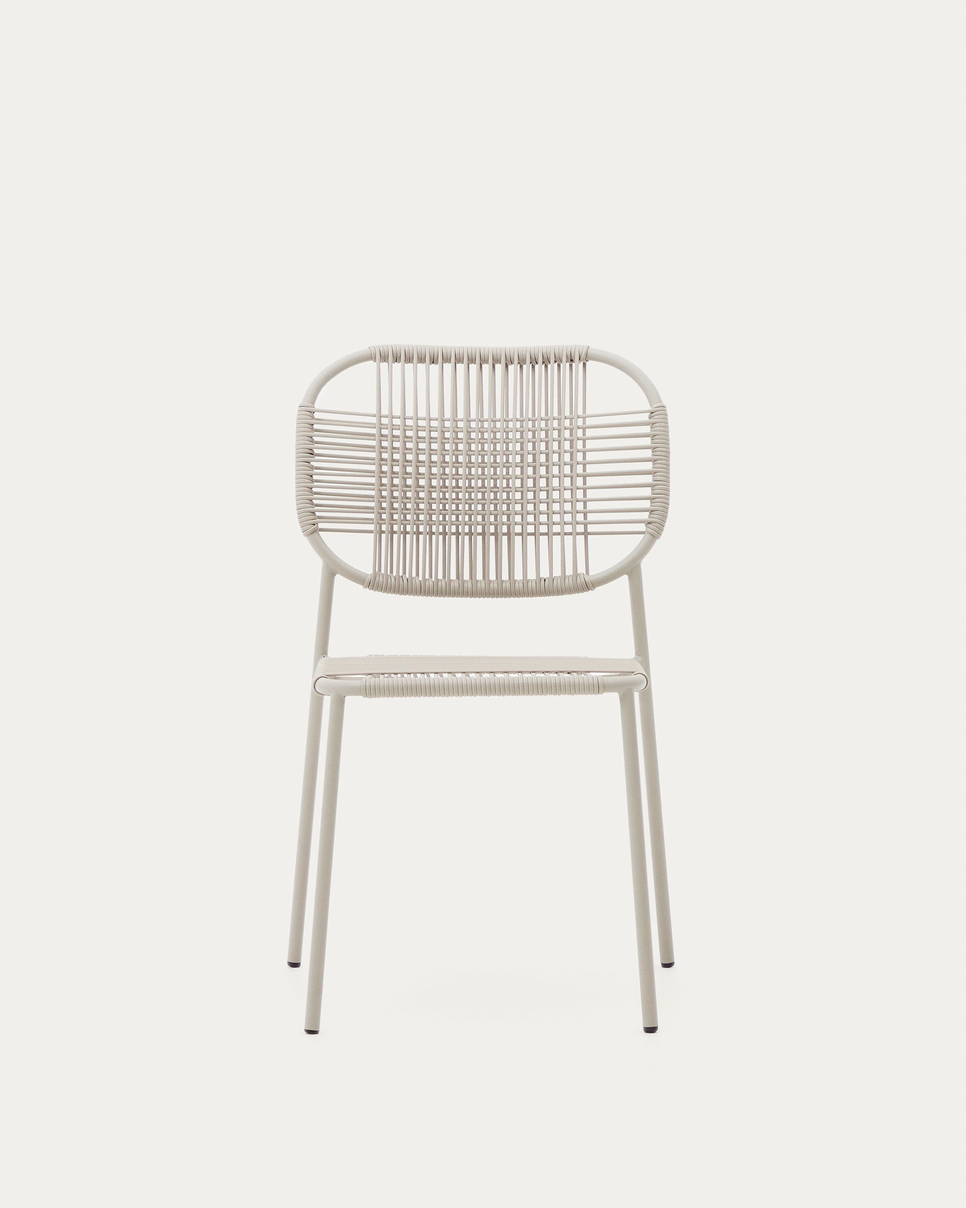 Talaier stackable outdoor chair  made of synthetic rope and galvanized steel in beige finish - Product View