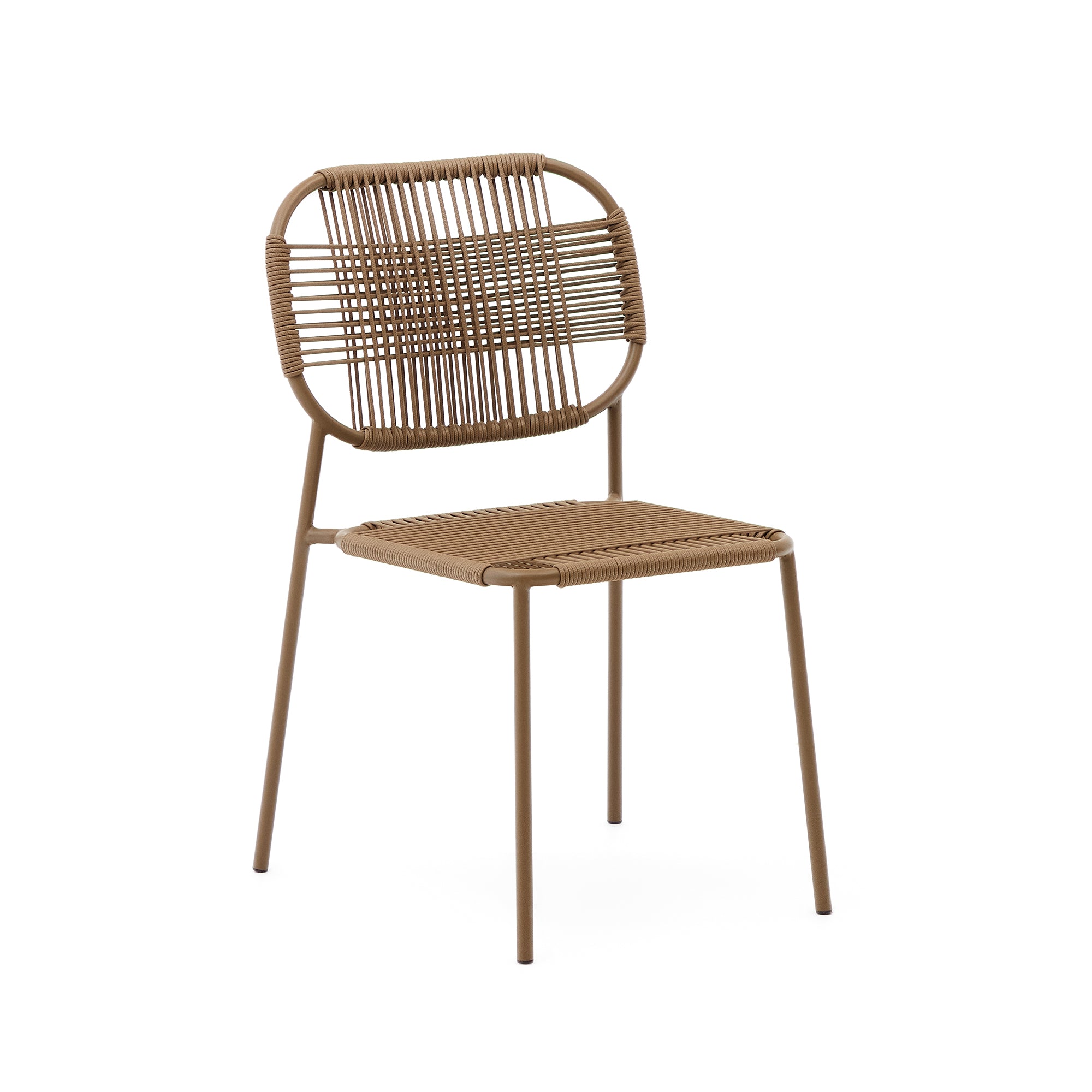 Talaier stackable outdoor chair made of synthetic rope and galvanized steel in brown finish - Product Image