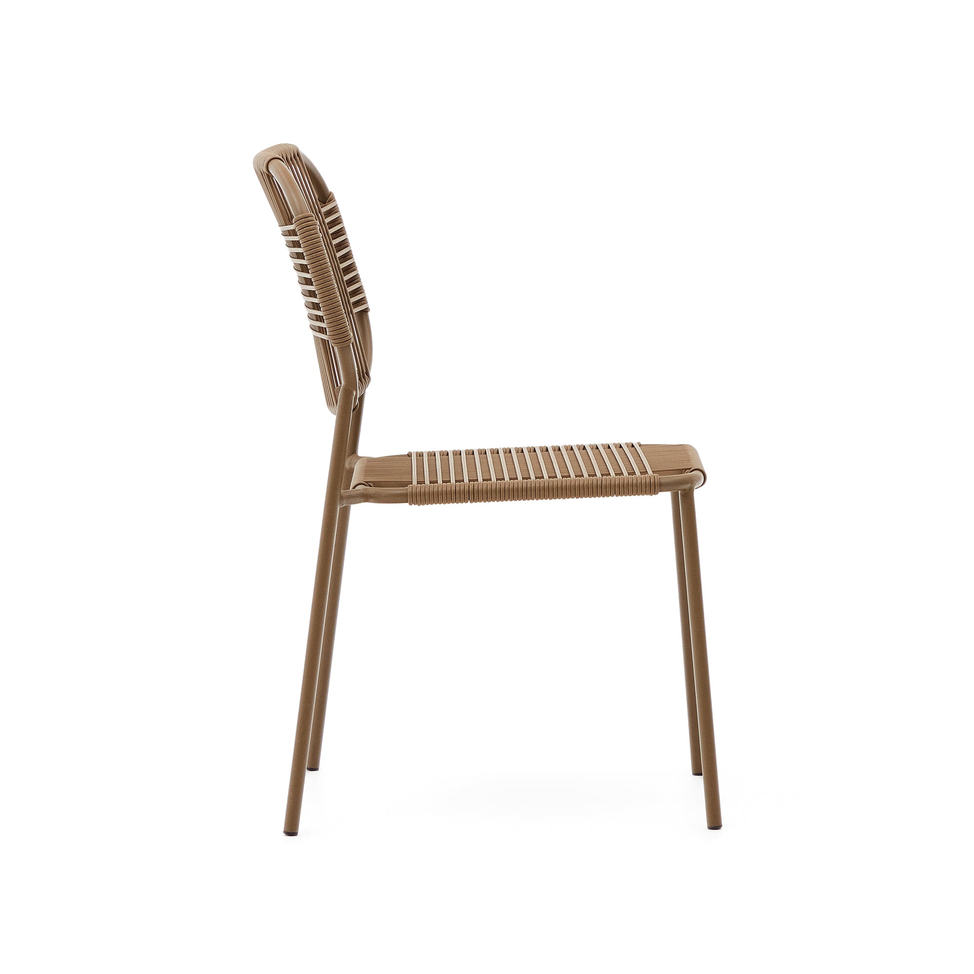 Talaier stackable outdoor chair made of synthetic rope and galvanized steel in brown finish - Product Image