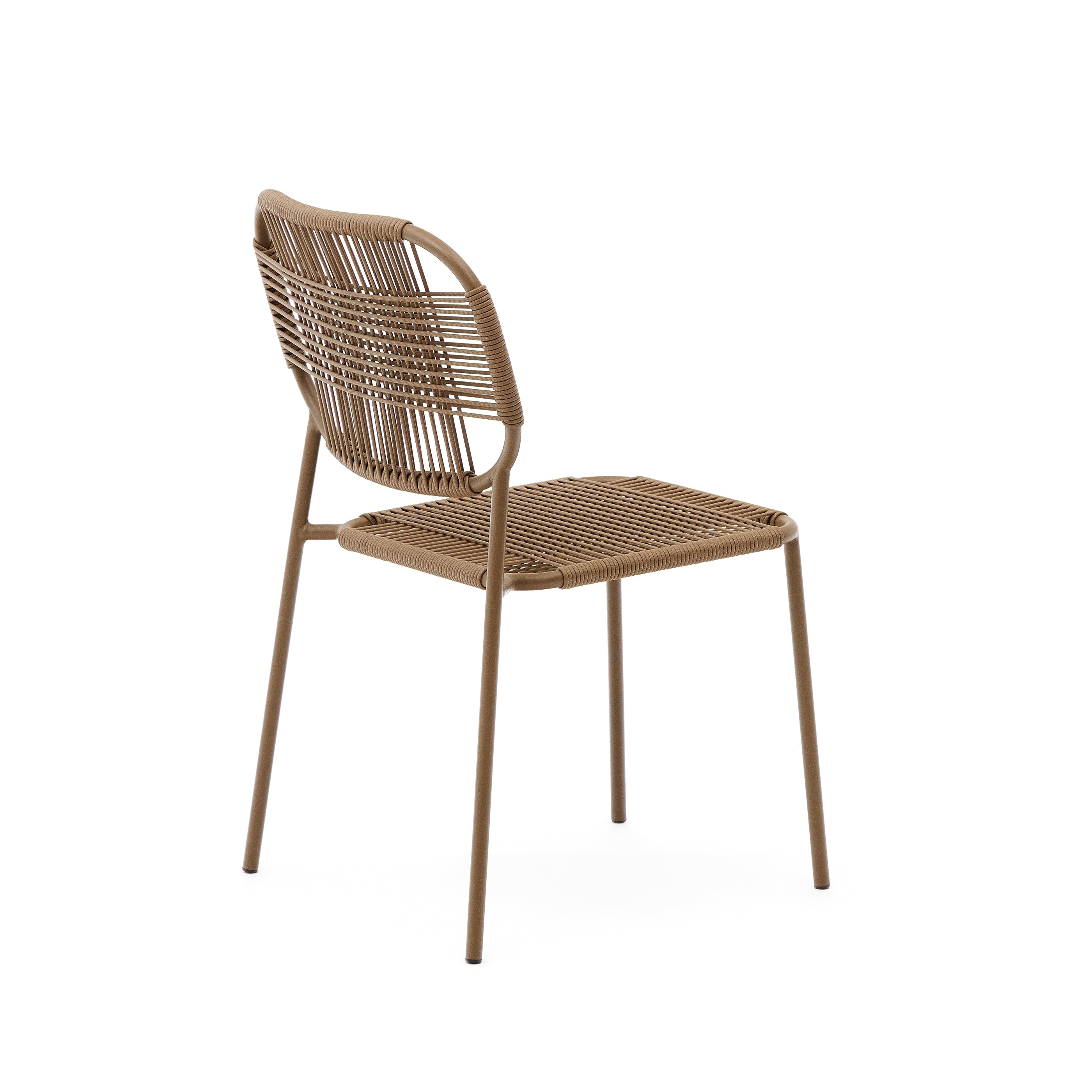 Talaier stackable outdoor chair made of synthetic rope and galvanized steel in brown finish - Product Image
