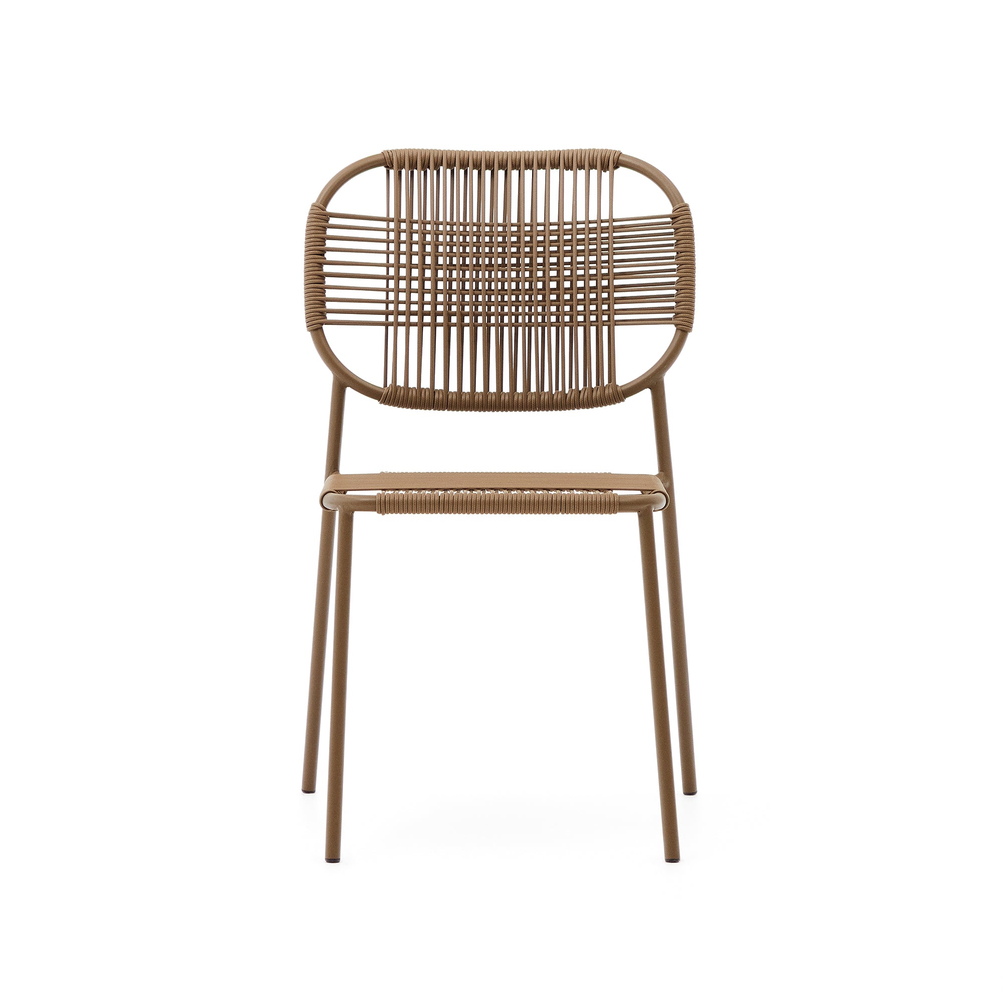 Talaier stackable outdoor chair made of synthetic rope and galvanized steel in brown finish - Product Image