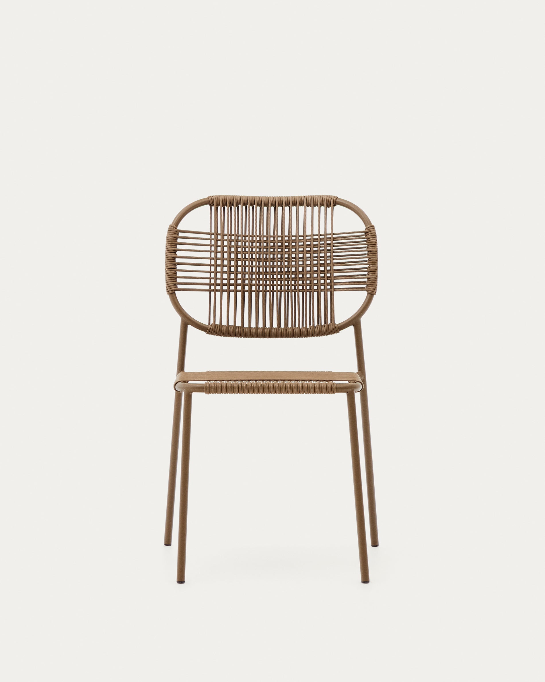 Talaier stackable outdoor chair made of synthetic rope and galvanized steel in brown finish - Product View