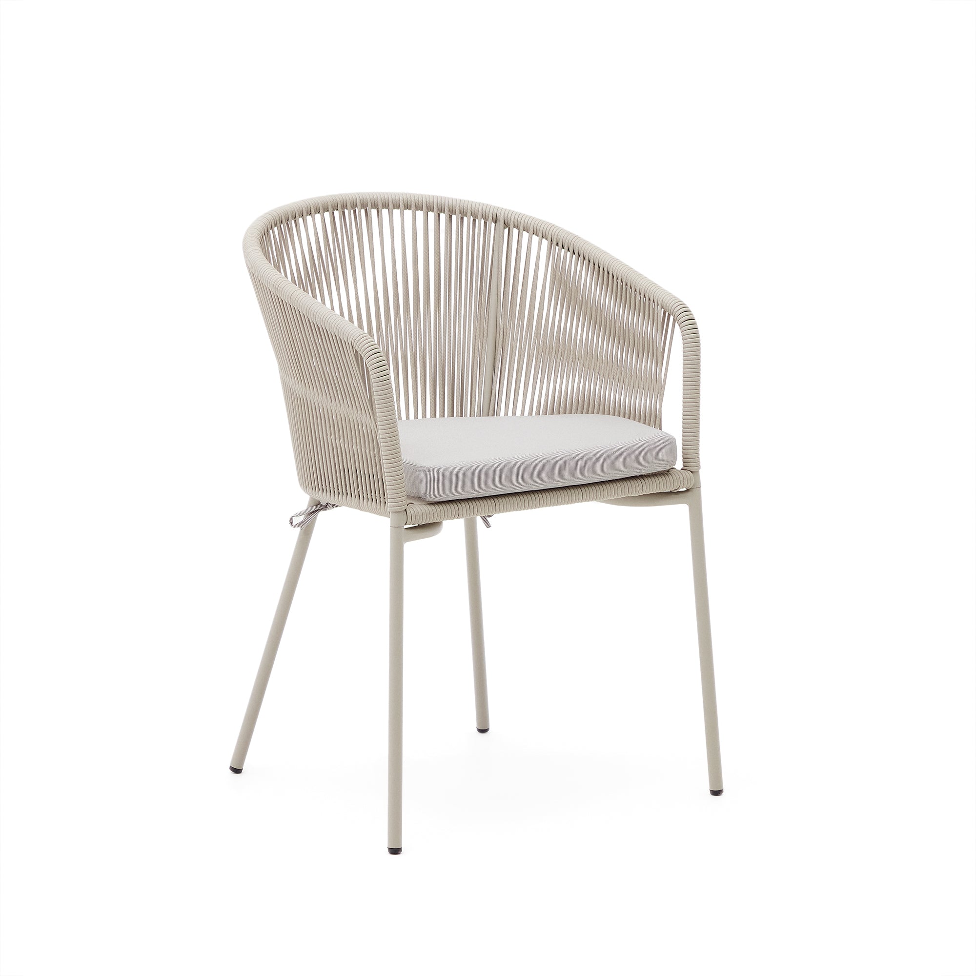Yanet chair with synthetic rope in ecru and galvanized steel legs - Product Image