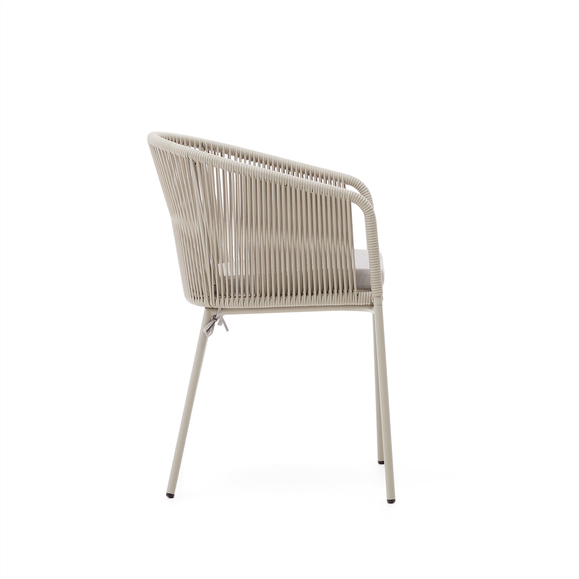 Yanet chair with synthetic rope in ecru and galvanized steel legs - Product Image