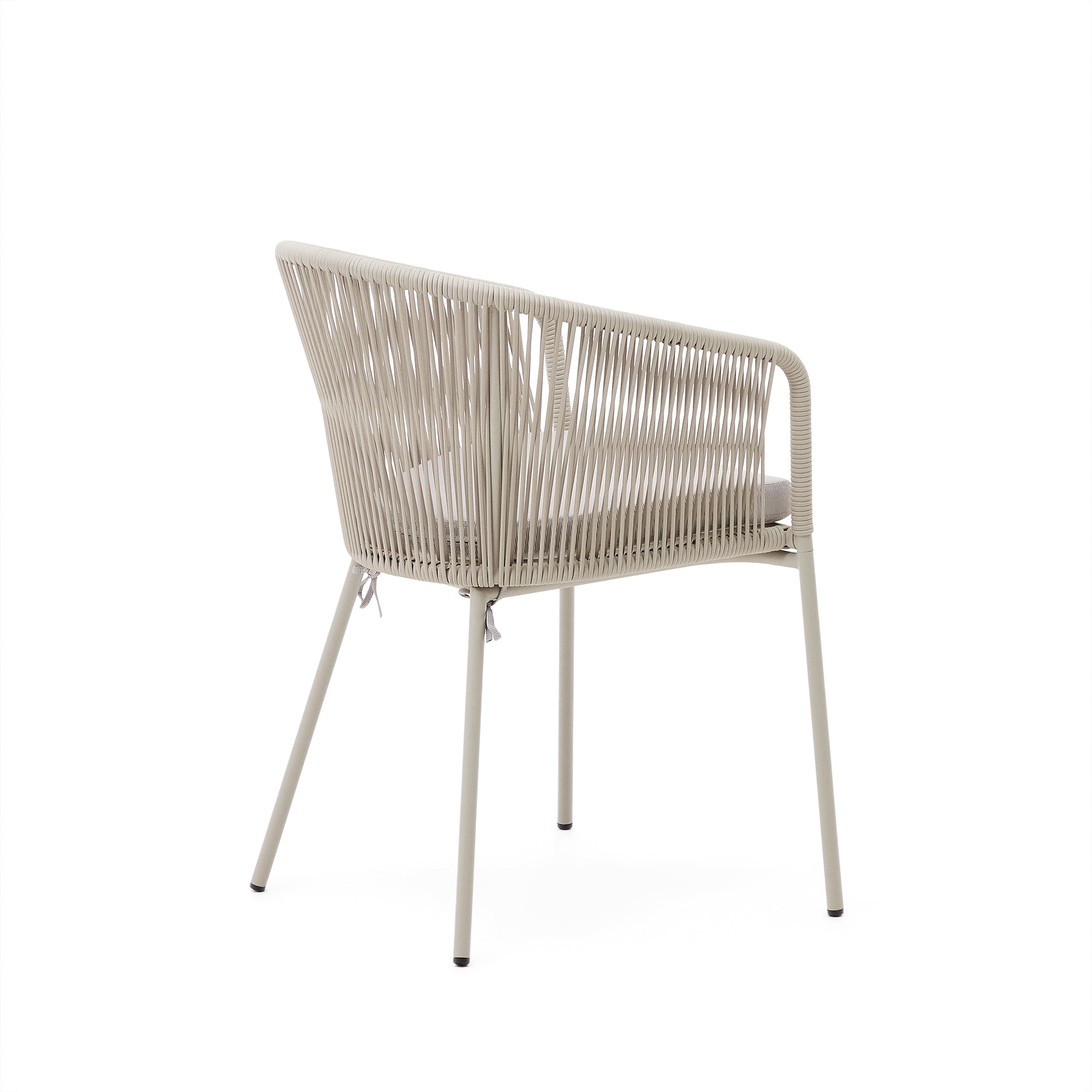 Yanet chair with synthetic rope in ecru and galvanized steel legs - Product Image