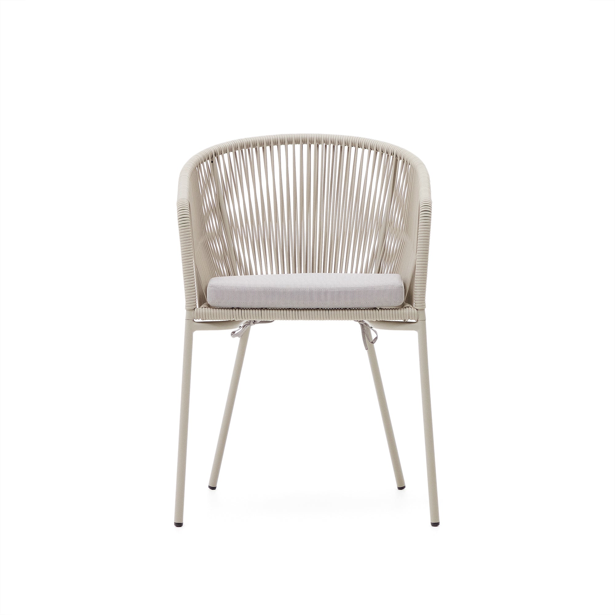 Yanet chair with synthetic rope in ecru and galvanized steel legs - Product Image
