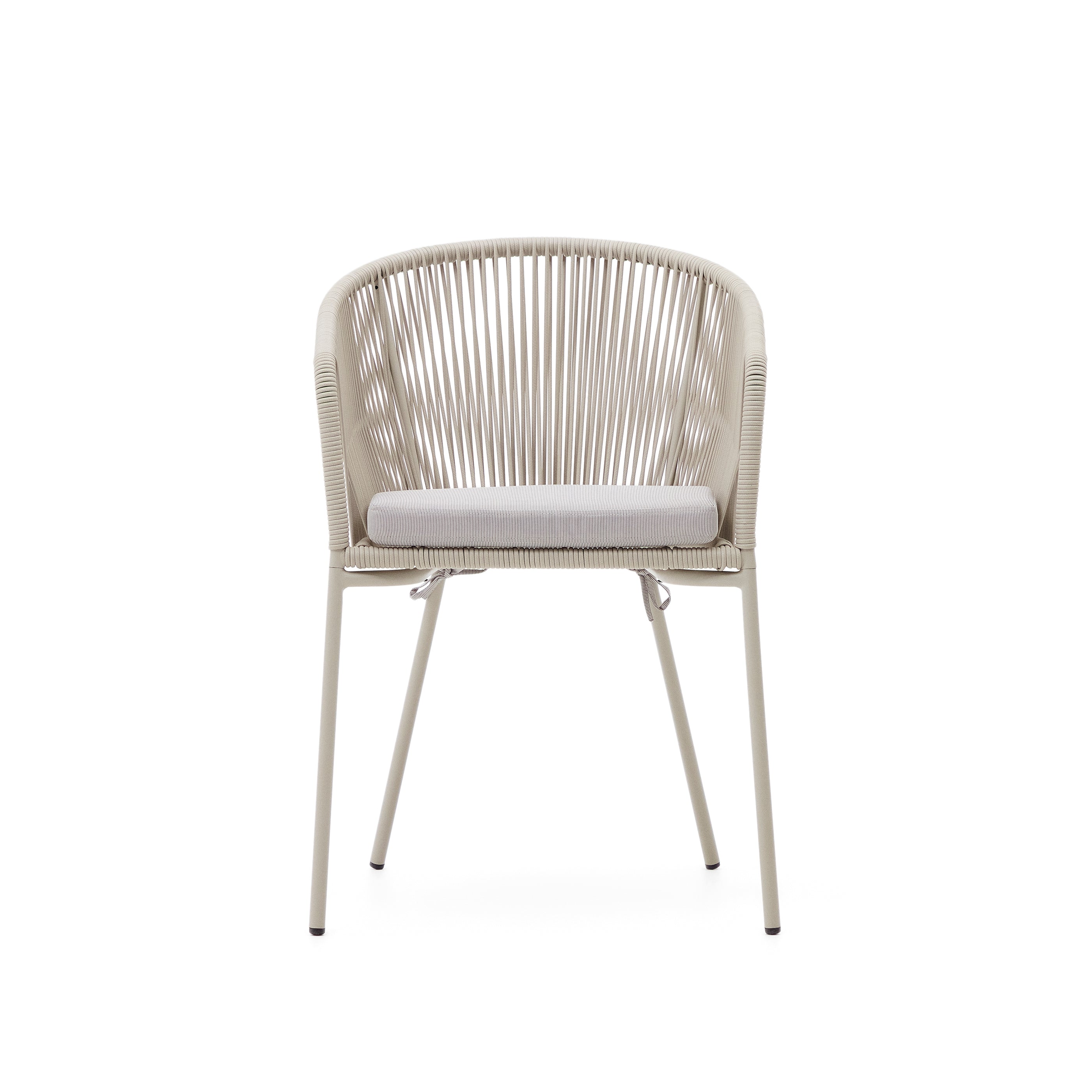 Yanet chair with synthetic rope in ecru and galvanized steel legs - Product Image