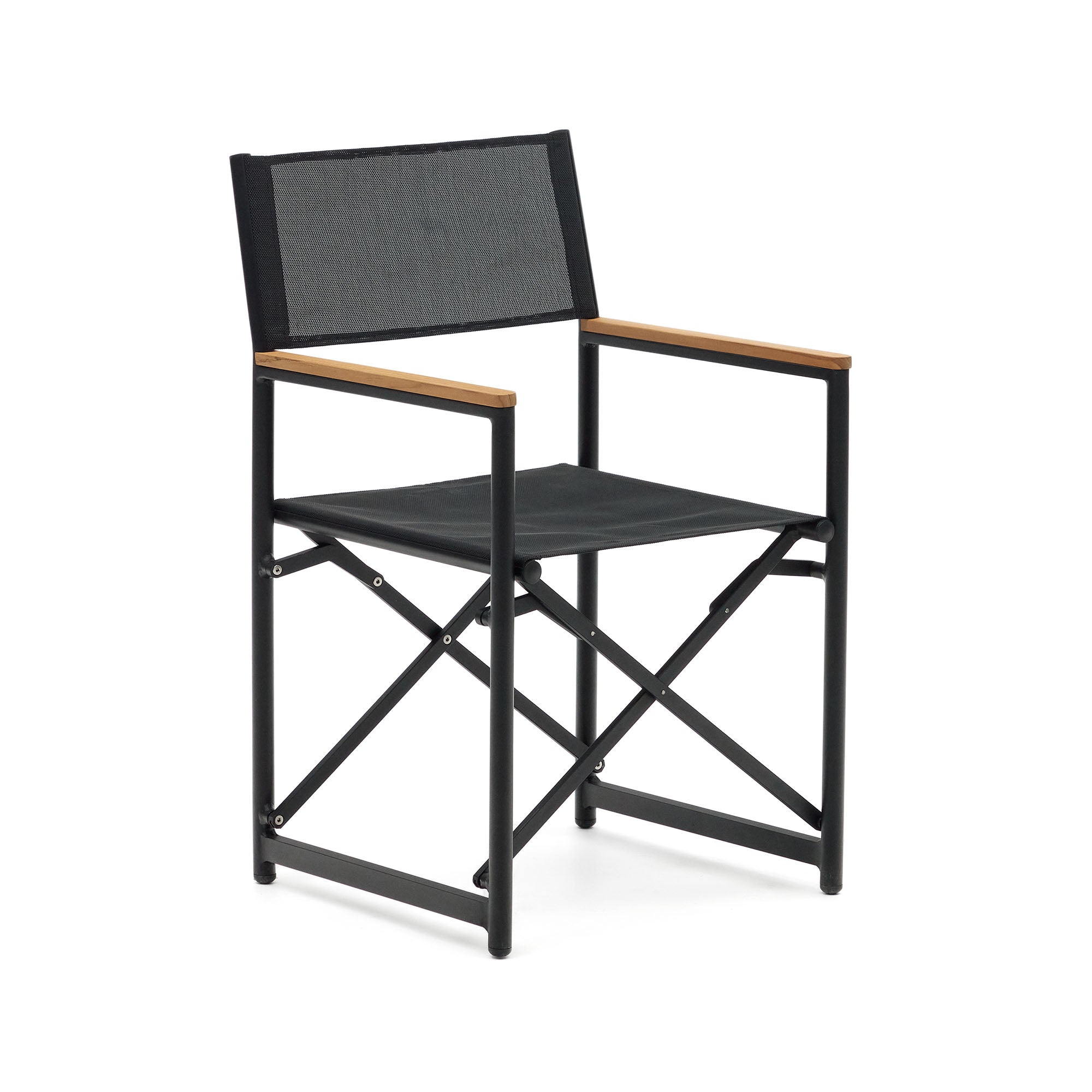 Llado black aluminium folding chair with solid teak armrests 100% outdoor suitable - Product Image