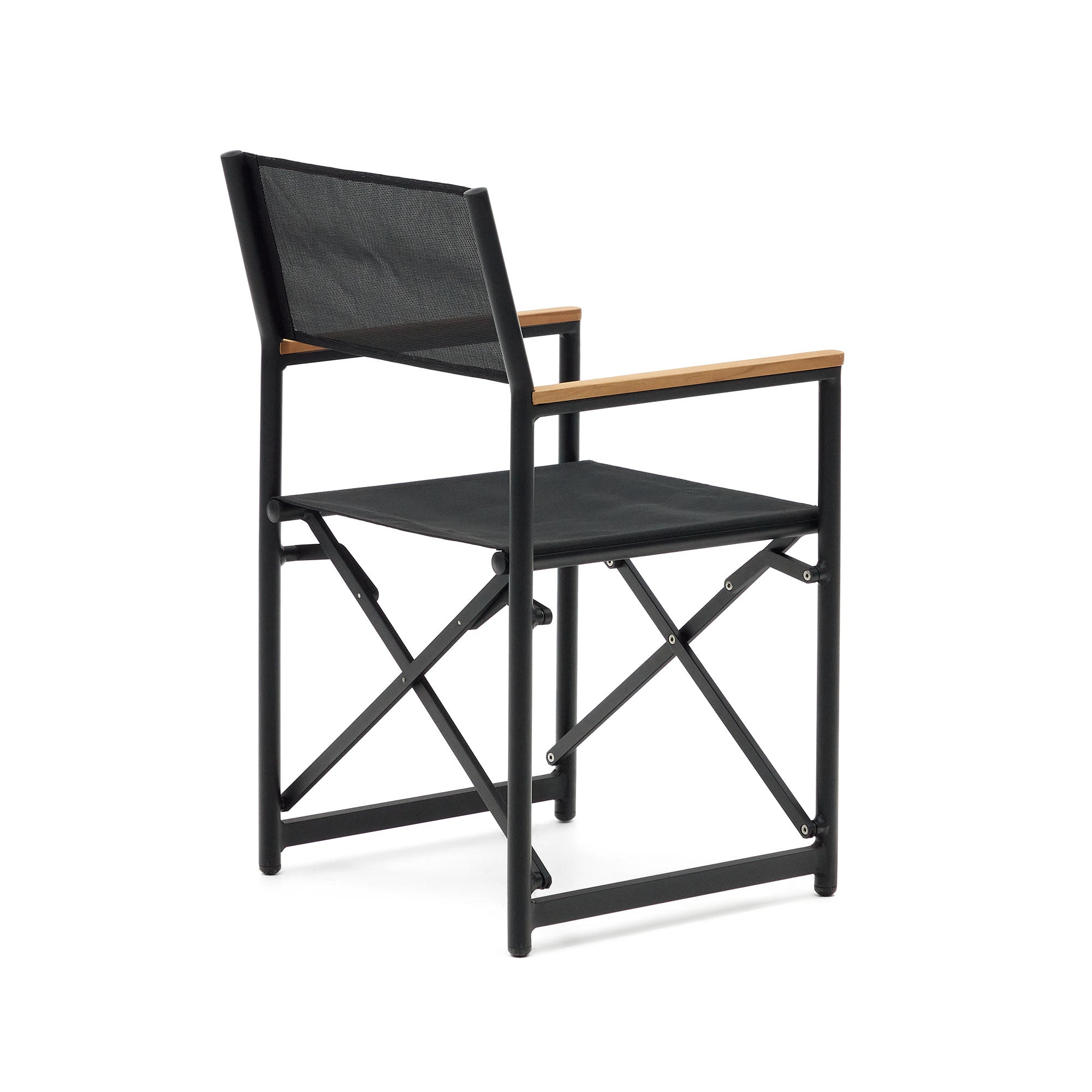 Llado black aluminium folding chair with solid teak armrests 100% outdoor suitable - Product Image