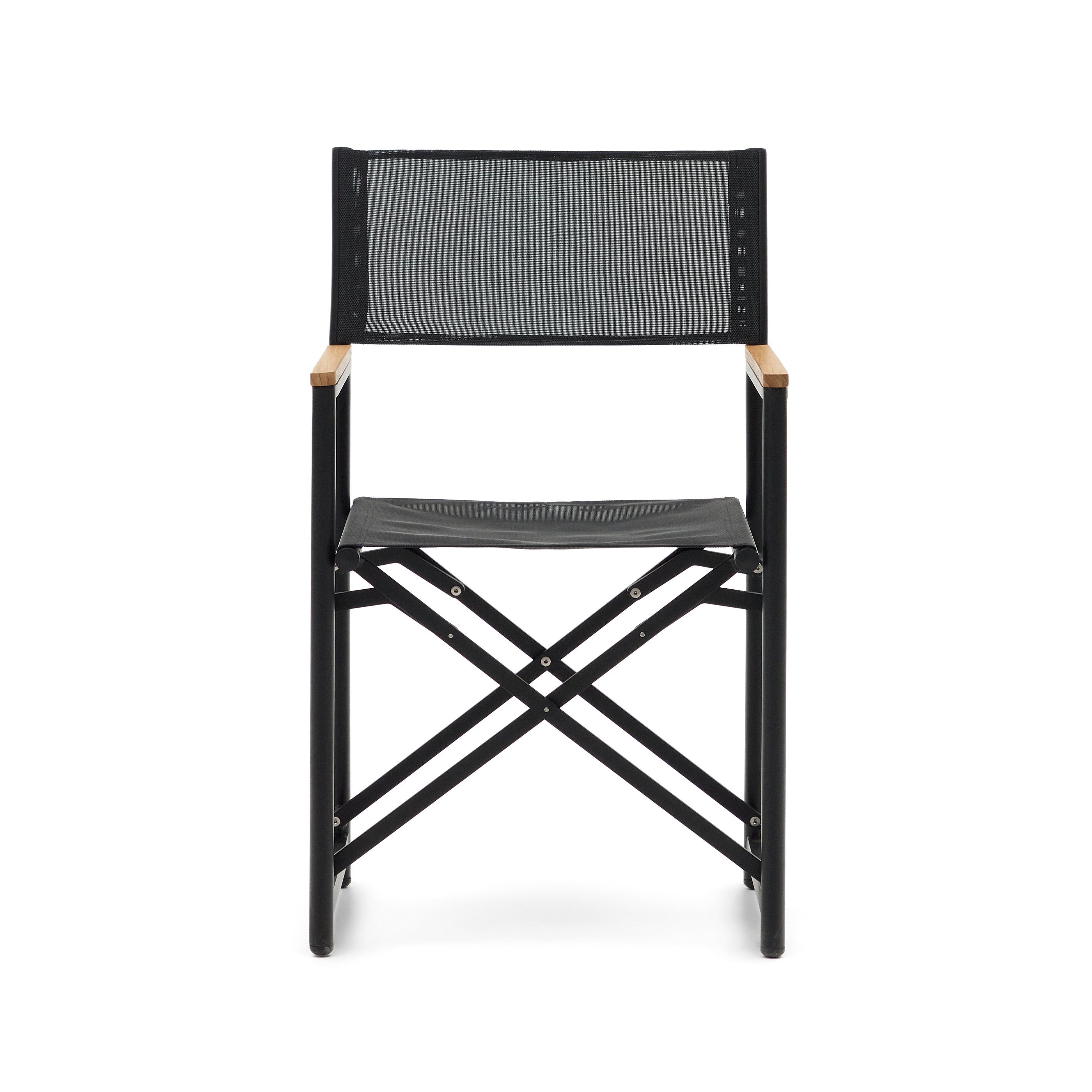 Llado black aluminium folding chair with solid teak armrests 100% outdoor suitable - Product Image