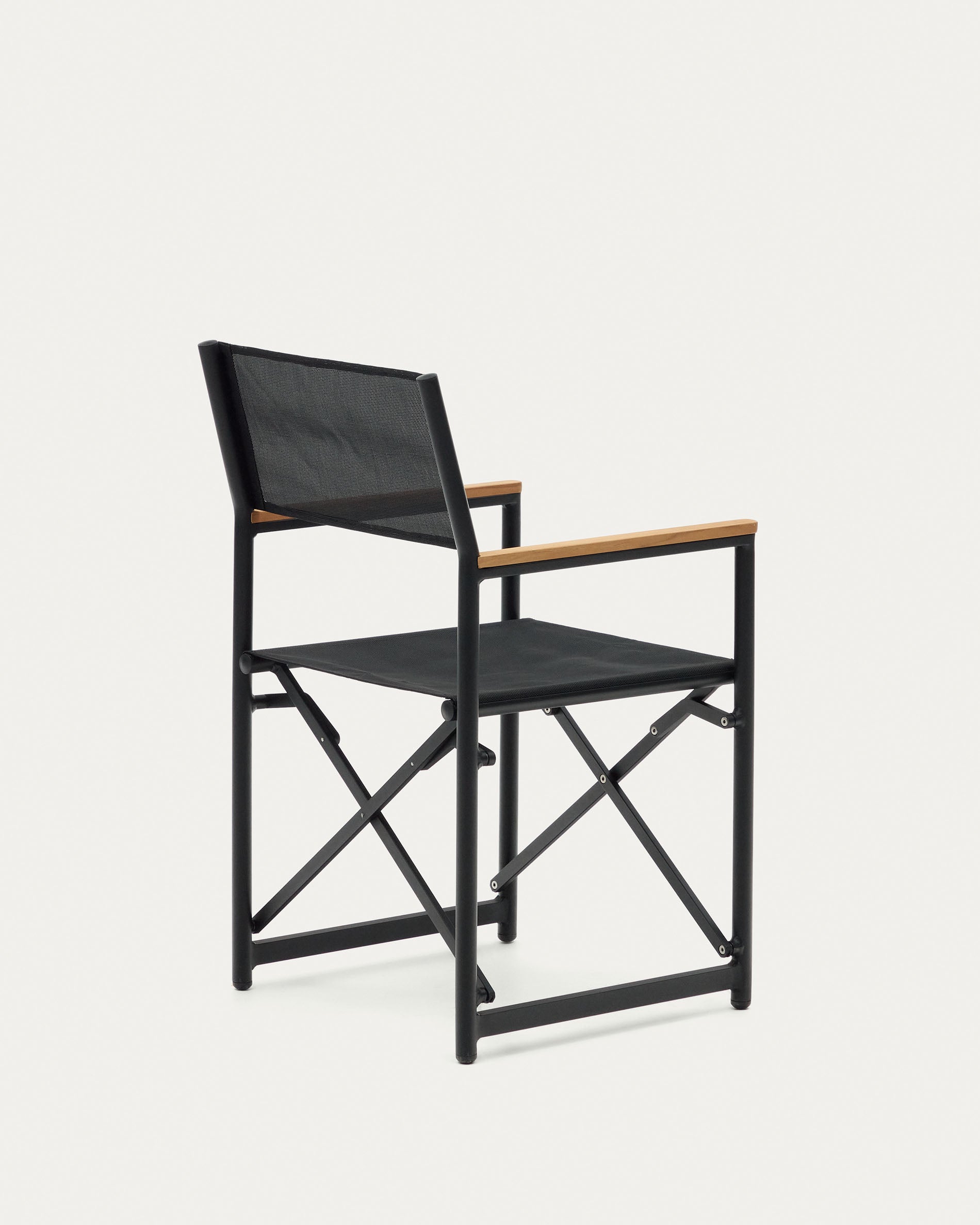 Llado black aluminium folding chair with solid teak armrests 100% outdoor suitable - Product View