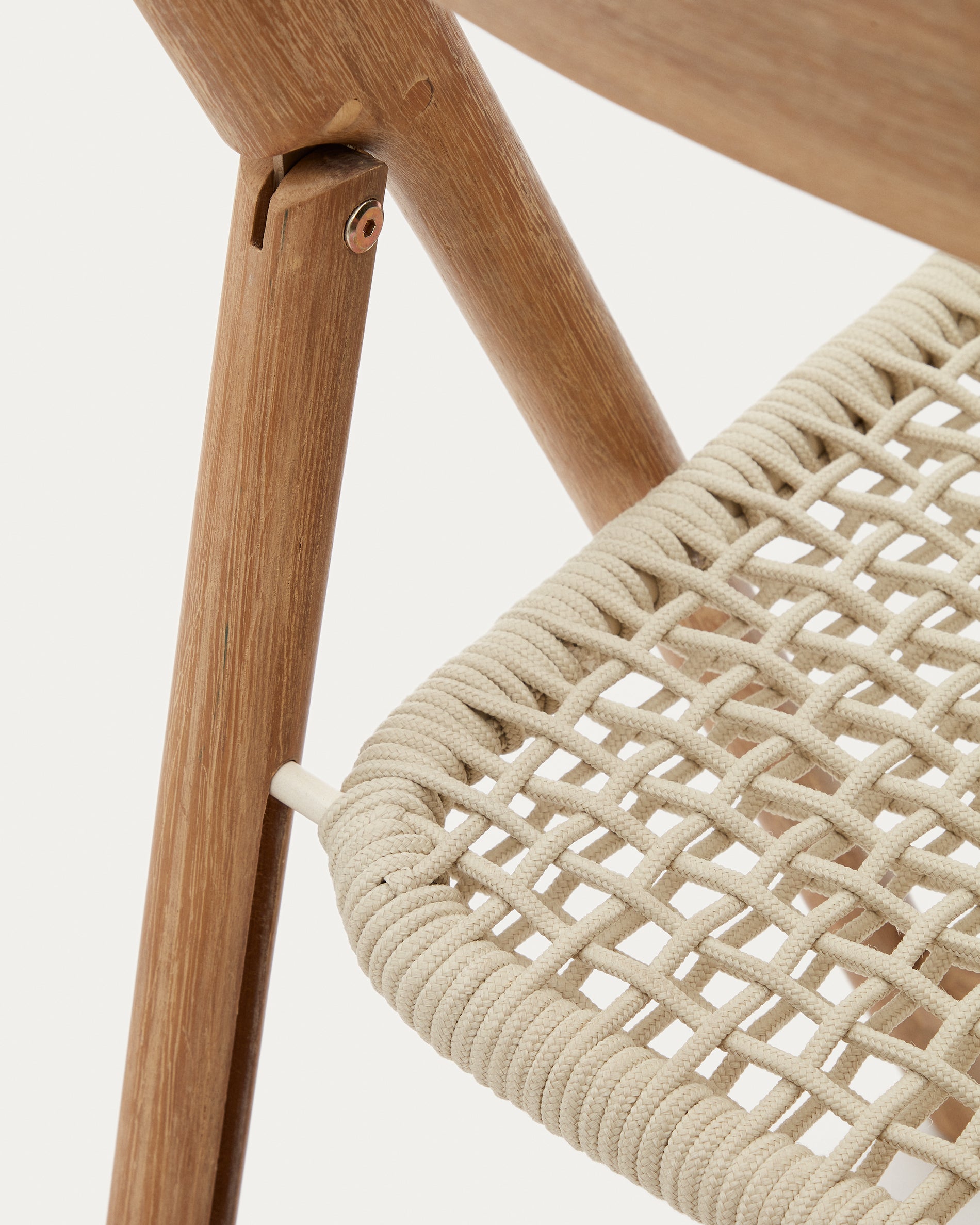 Dandara solid acacia wood folding chair, steel structure and white cord, FSC 100% - Detail