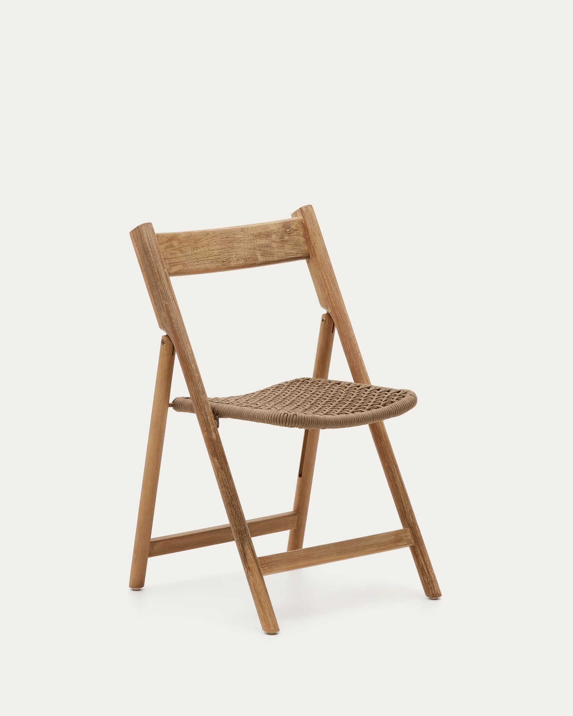 Dandara solid acacia wood folding chair, steel structure and beige cord, 100% FSC