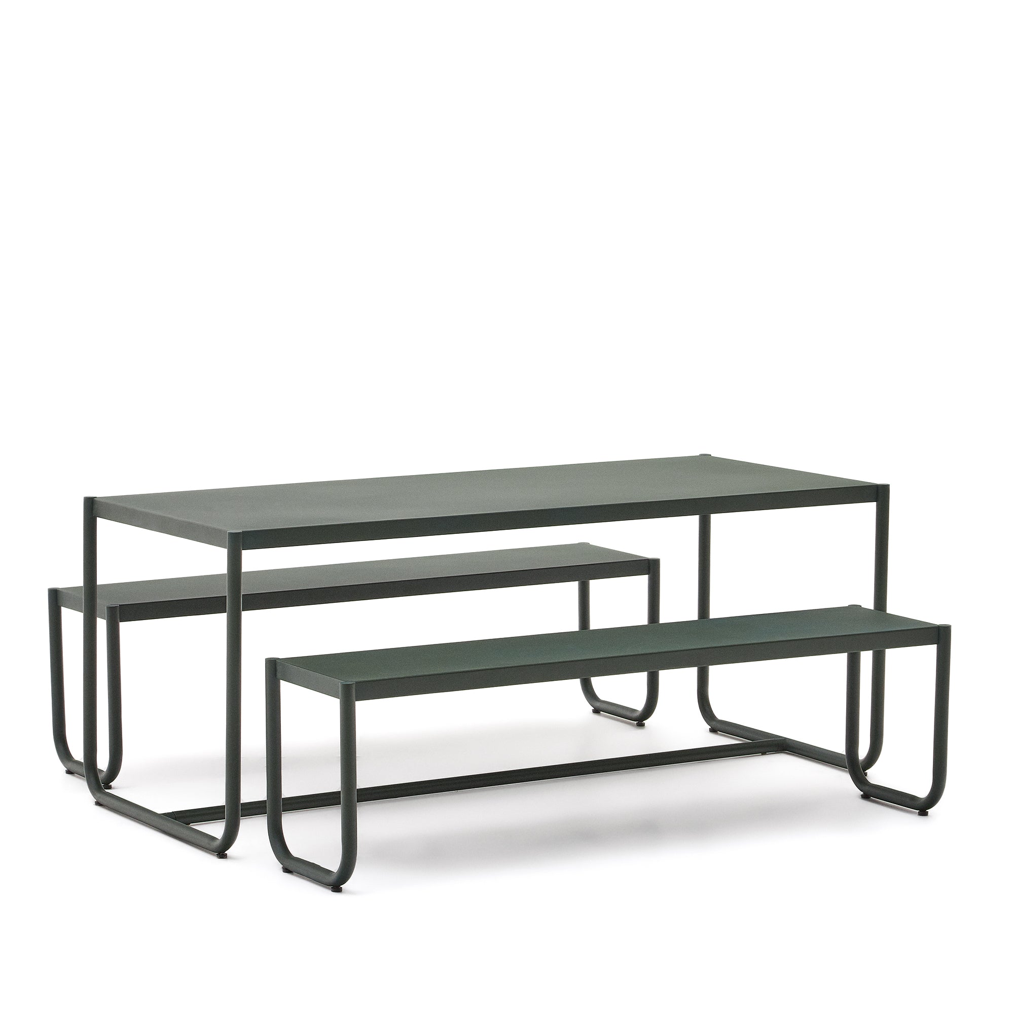 Sotil 2 bench and galvanized steel table set with green finish 183 x 83 cm