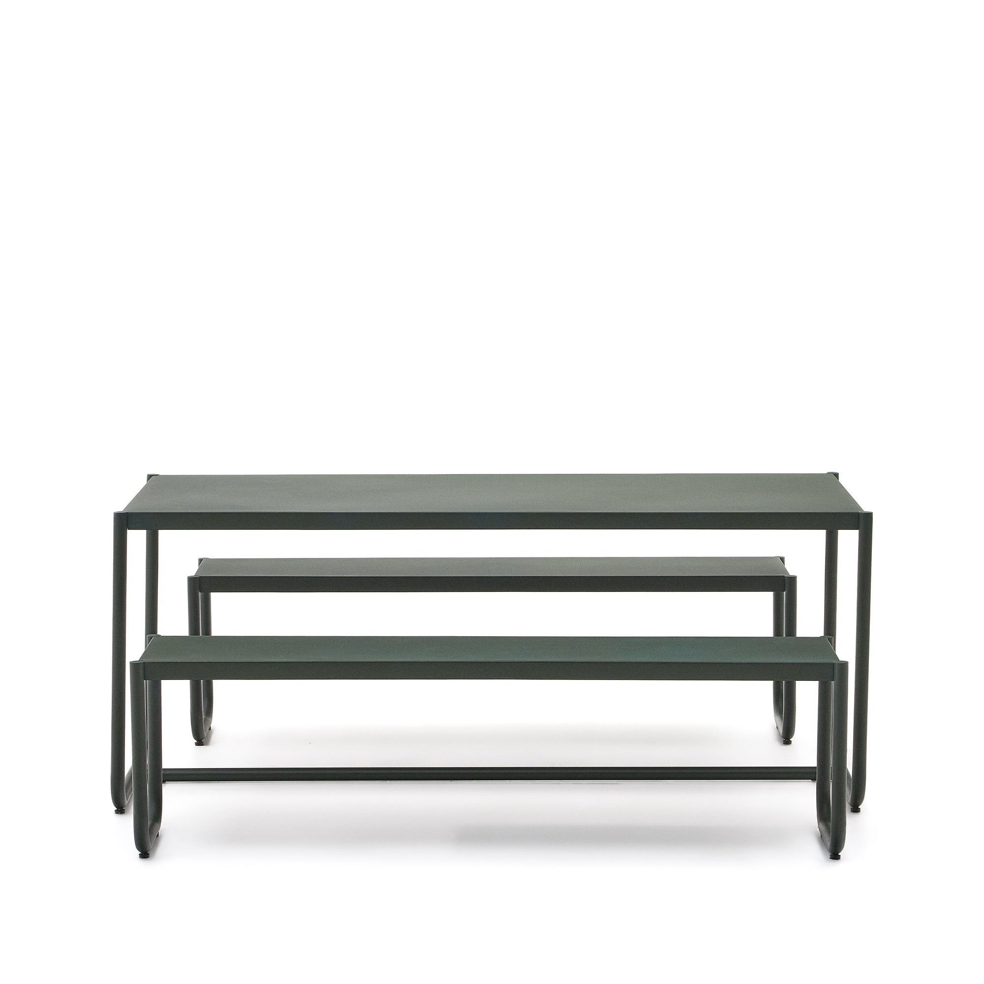 Sotil 2 bench and galvanized steel table set with green finish 183 x 83 cm