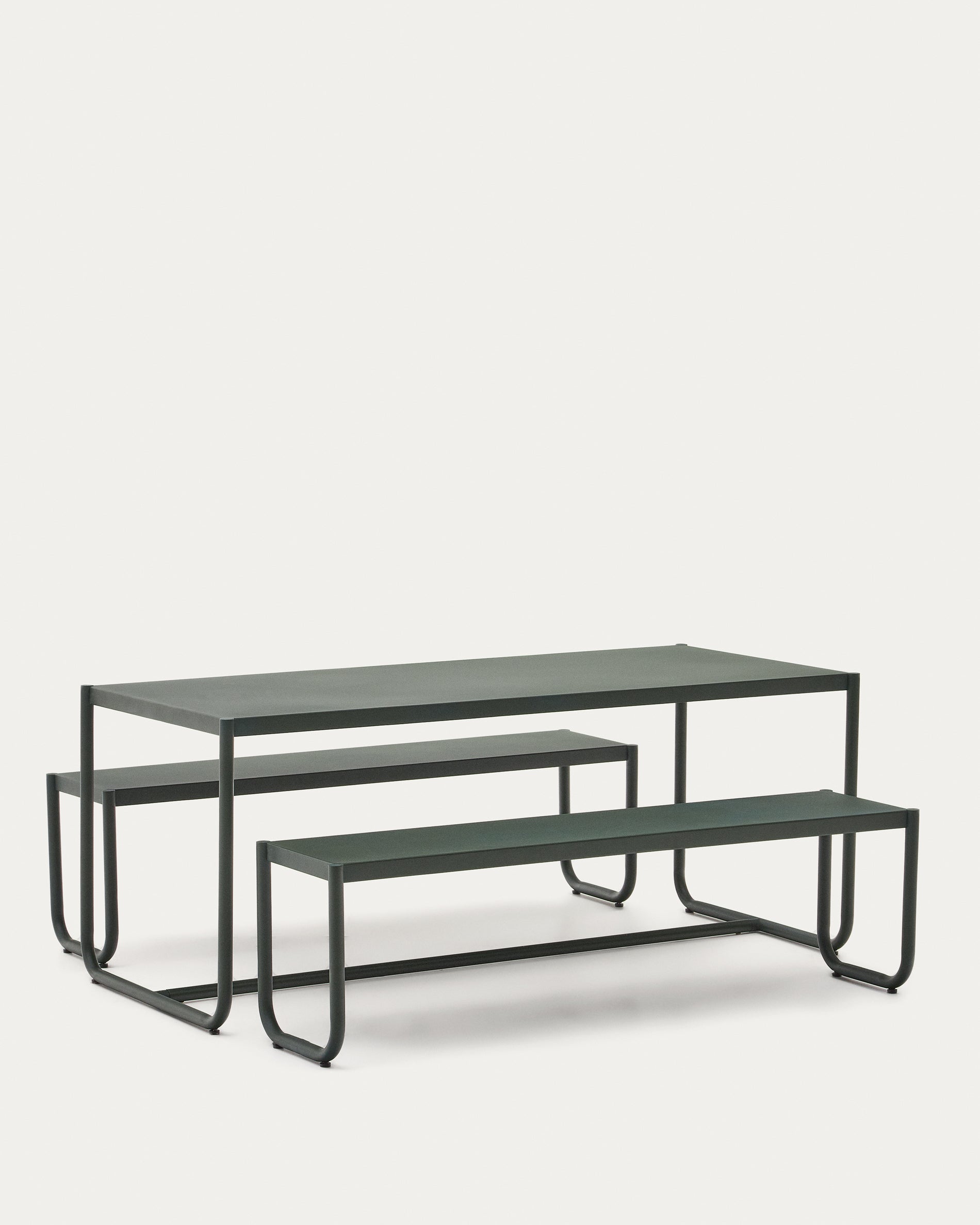 Sotil 2 bench and galvanized steel table set with green finish 183 x 83 cm