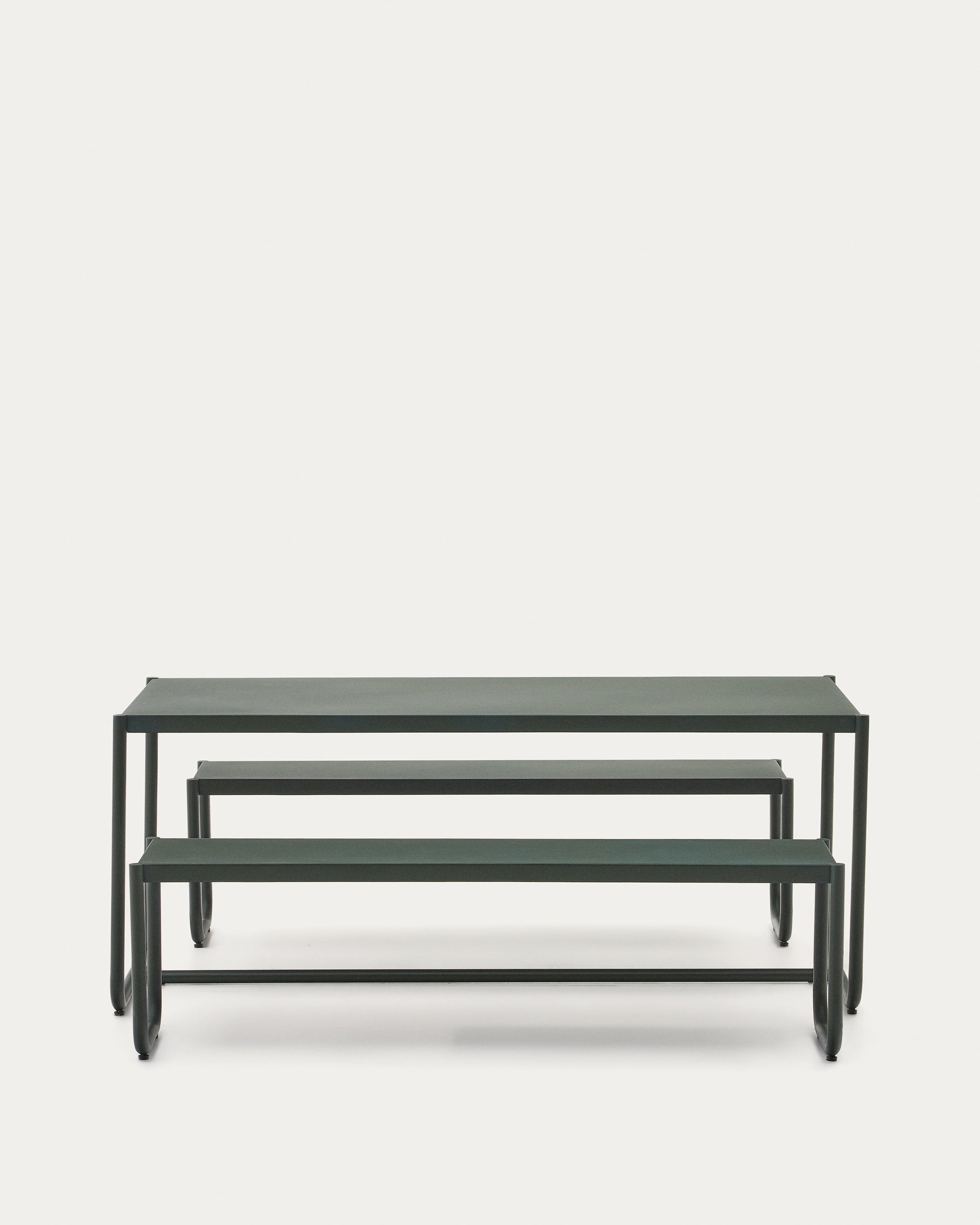 Sotil 2 bench and galvanized steel table set with green finish 183 x 83 cm