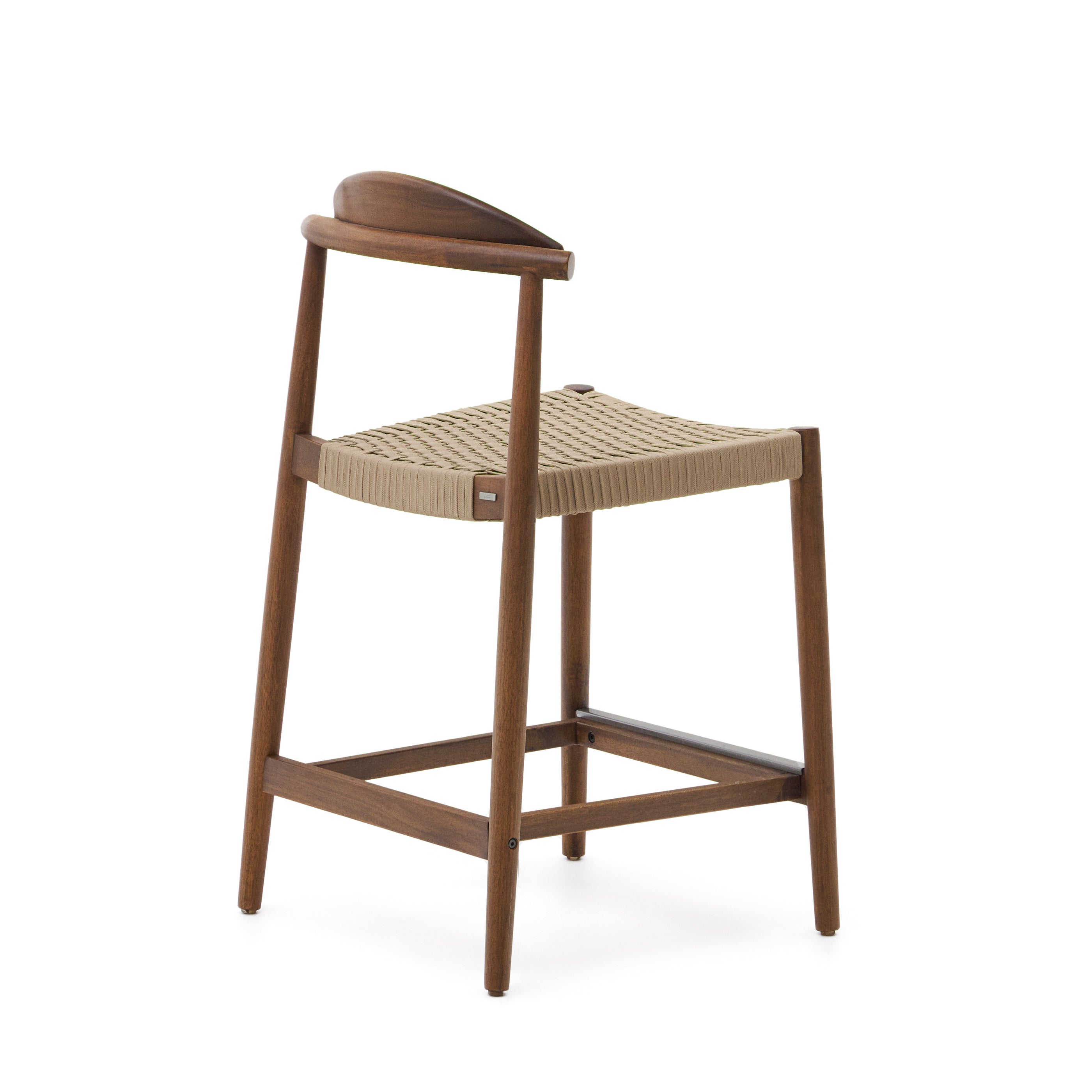 Nina solid acacia wood stool with walnut finish and beige rope height 62 cm